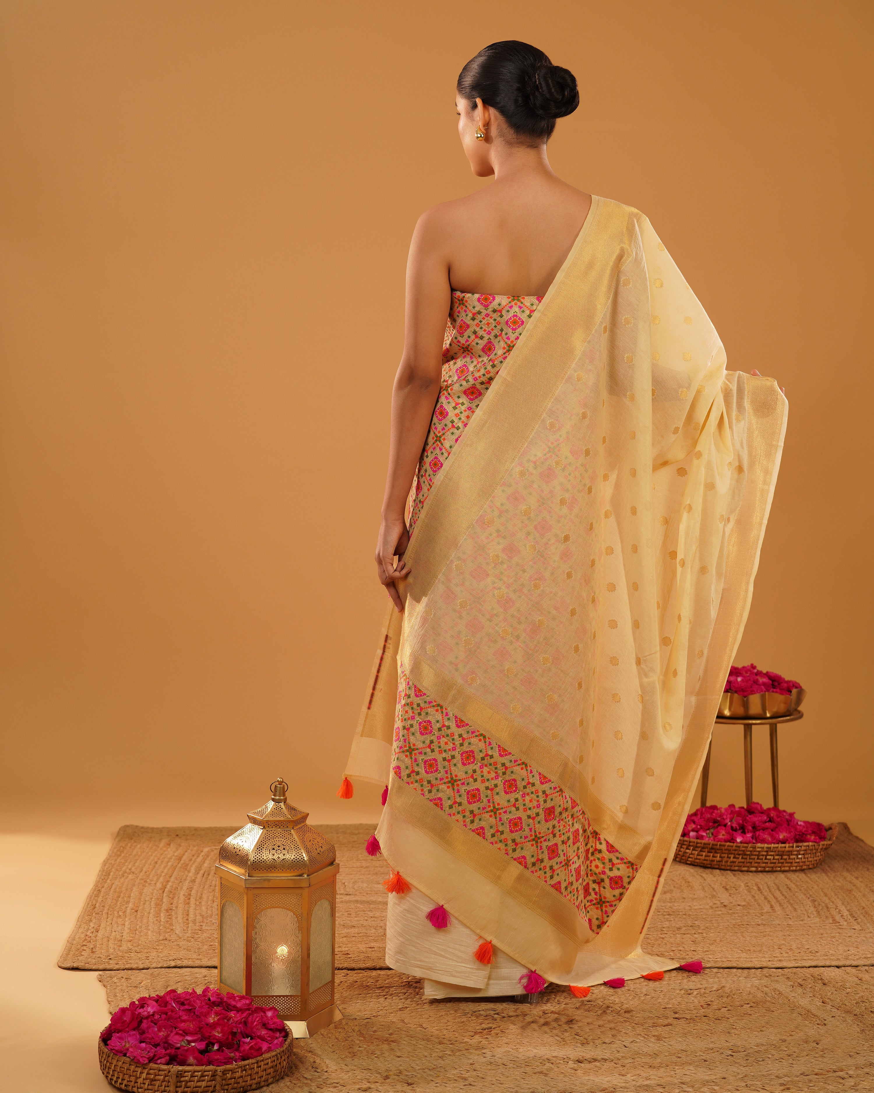 Zarbano – Banarasi Pure Cotton Suit Set in Cream Gold with Patola Weave