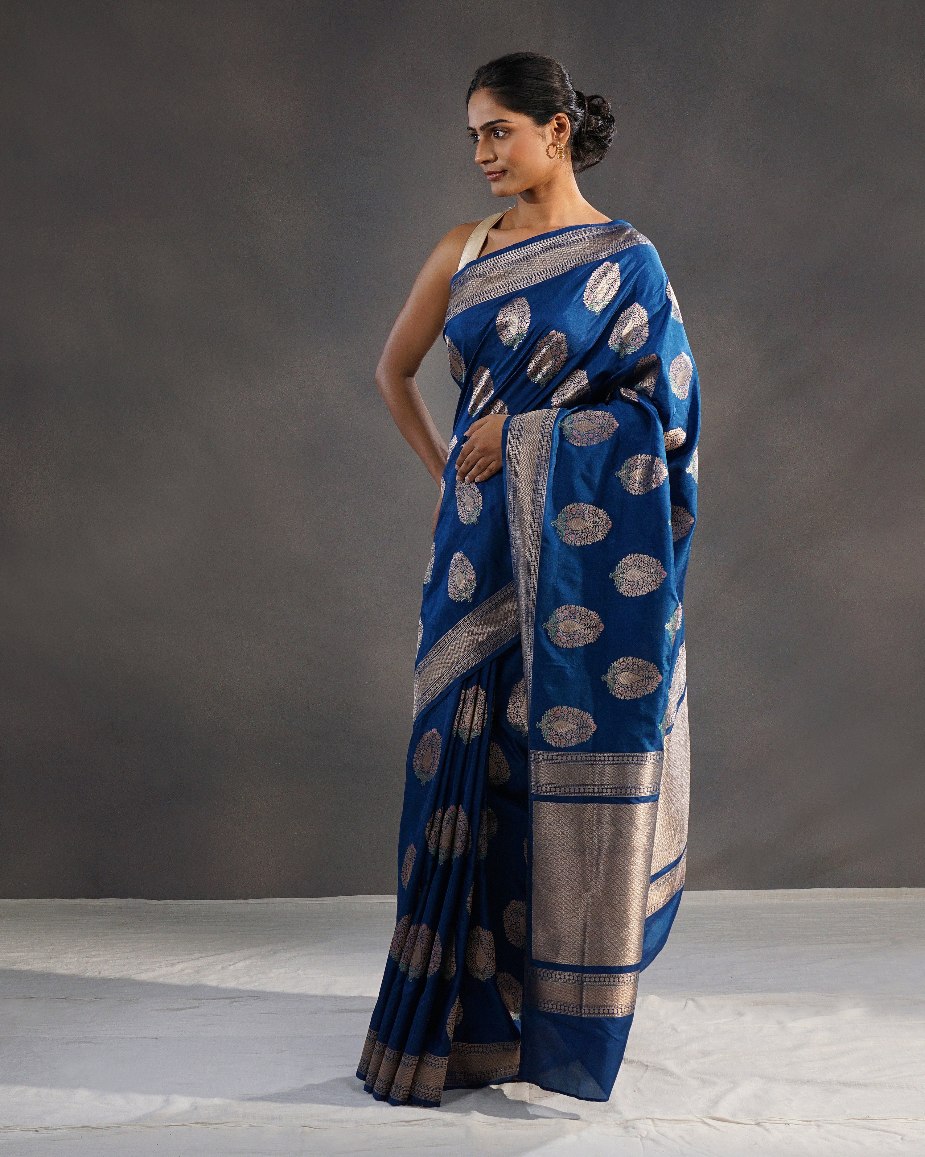 Neelkanth – Pure Katan Silk Banarasi Saree in Peacock Blue with Silver Zari