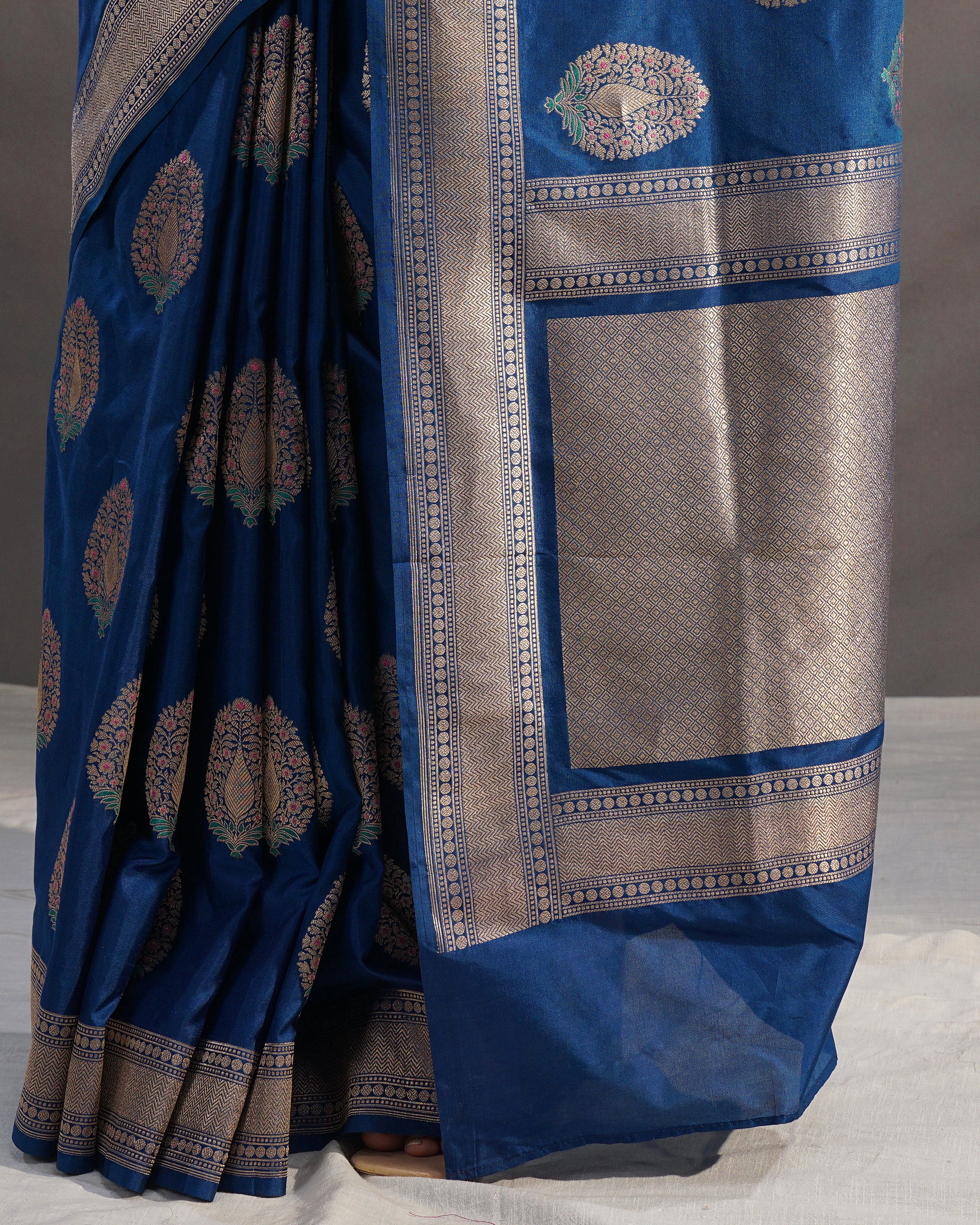 Neelkanth – Pure Katan Silk Banarasi Saree in Peacock Blue with Silver Zari