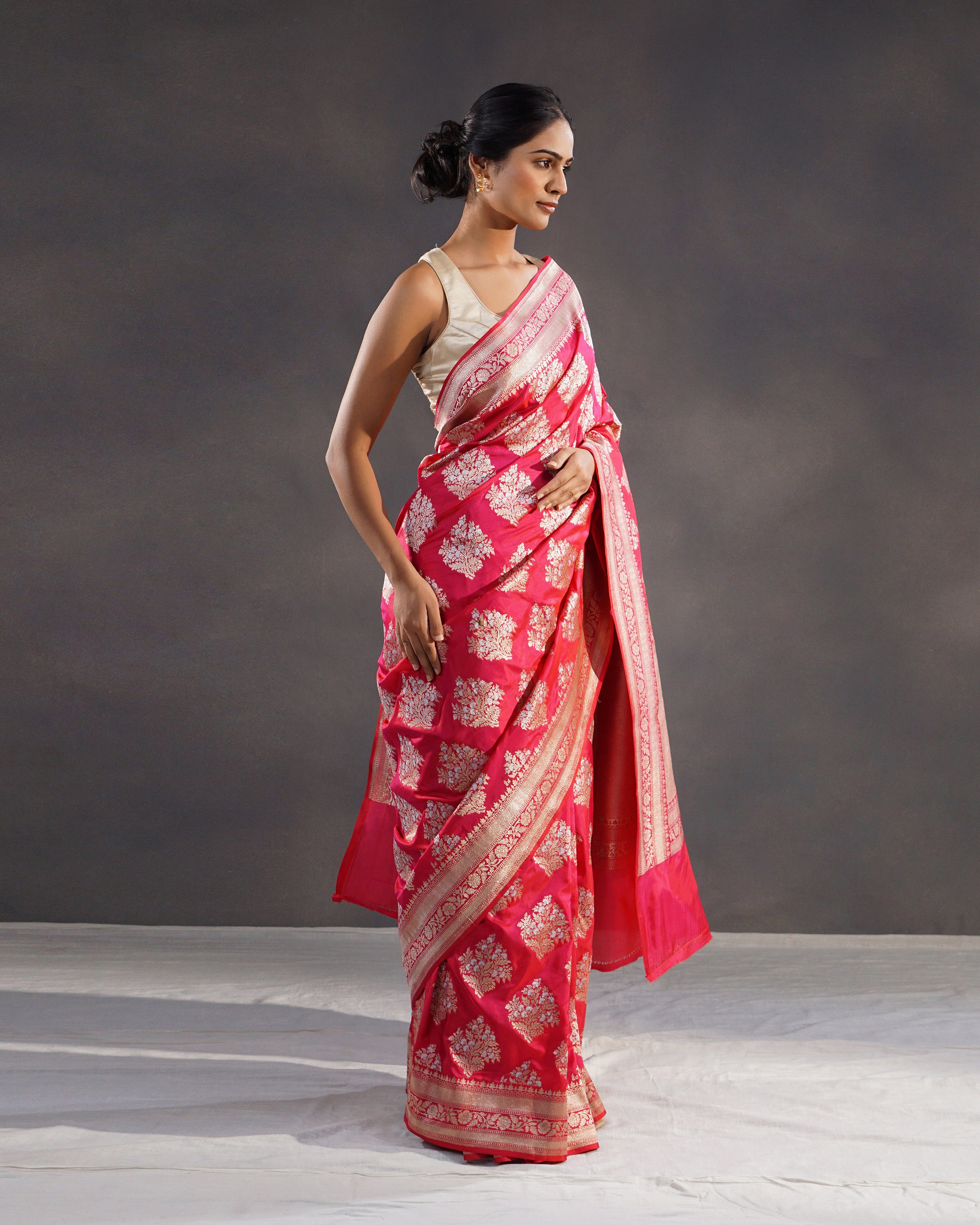 Anaar – Pure Katan Silk Banarasi Saree in Rani Red with Gold Buti