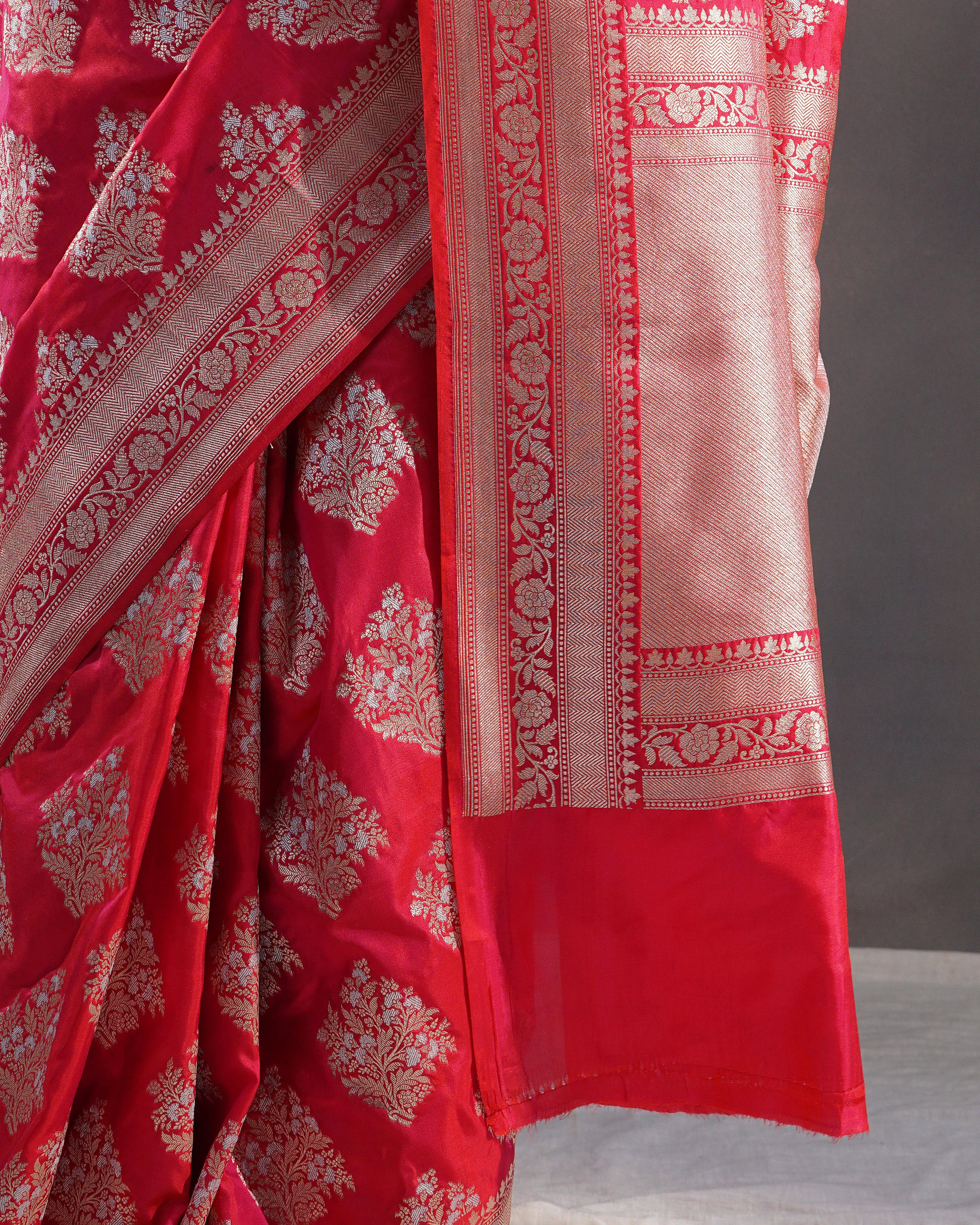 Anaar – Pure Katan Silk Banarasi Saree in Rani Red with Gold Buti