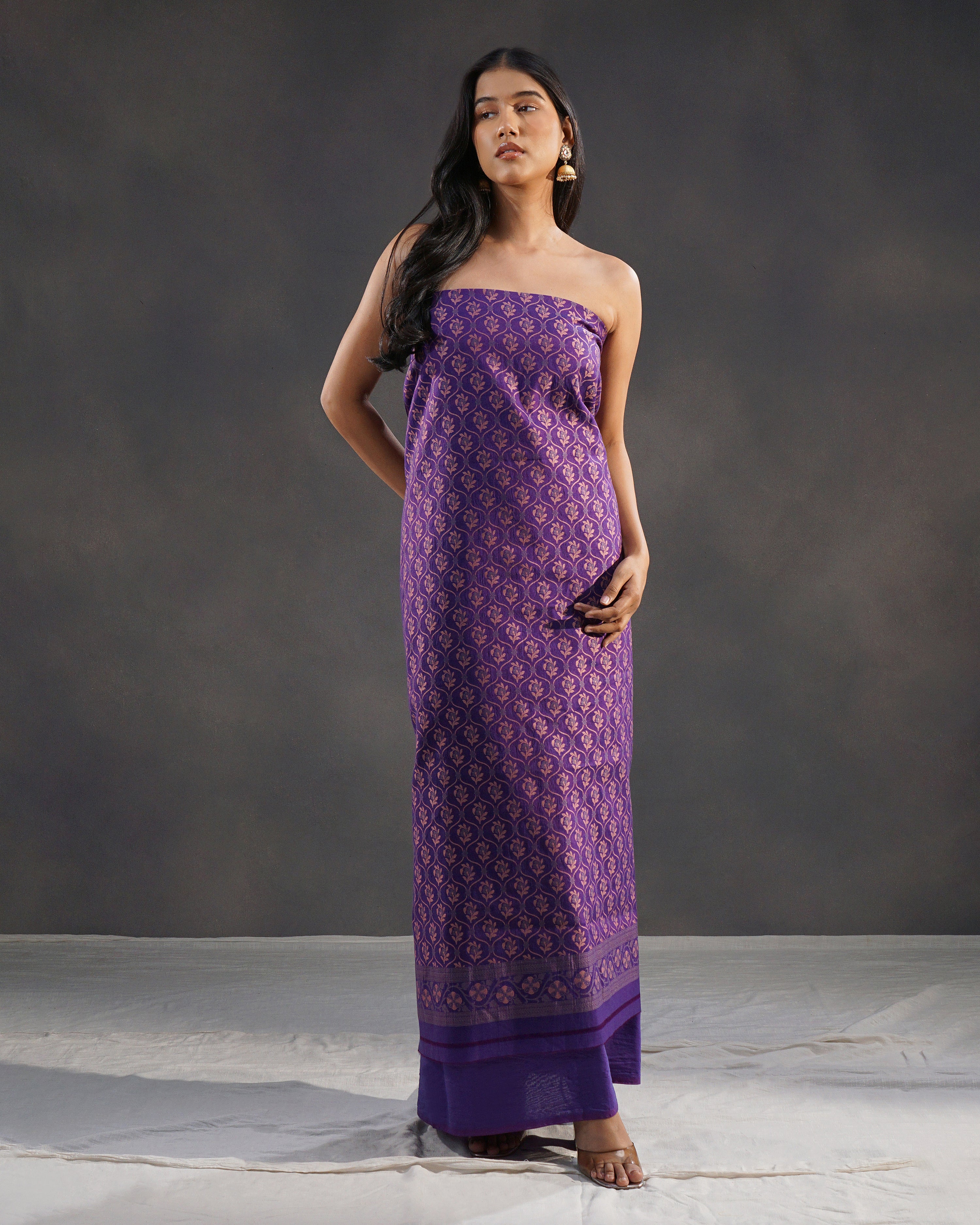 Banafsaj – Banarasi Pure Cotton Suit Set in Deep Violet with Meenakari Buti