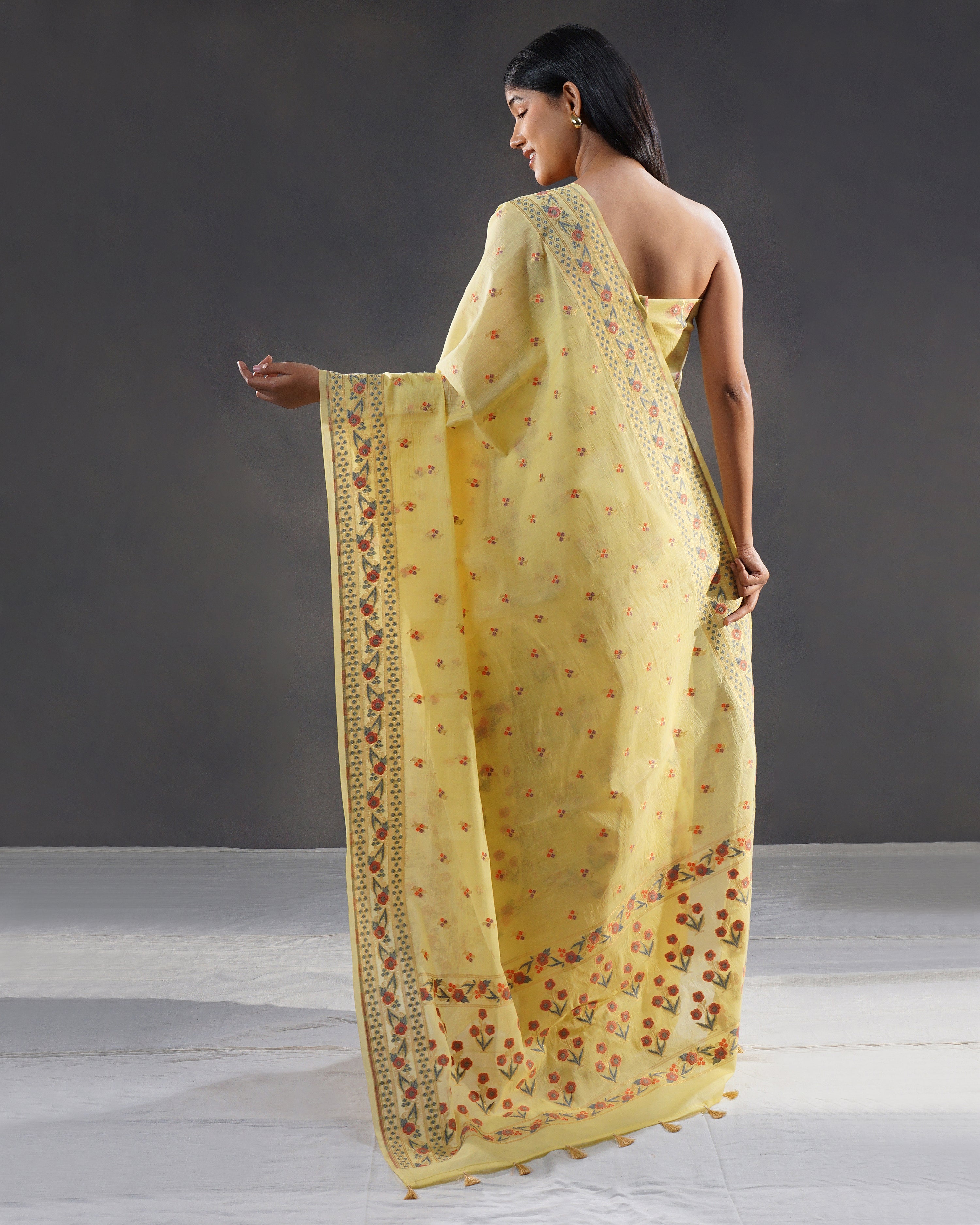 Sunehri – Banarasi Pure Cotton Suit Set in Lemon Yellow with Meenakari Buti