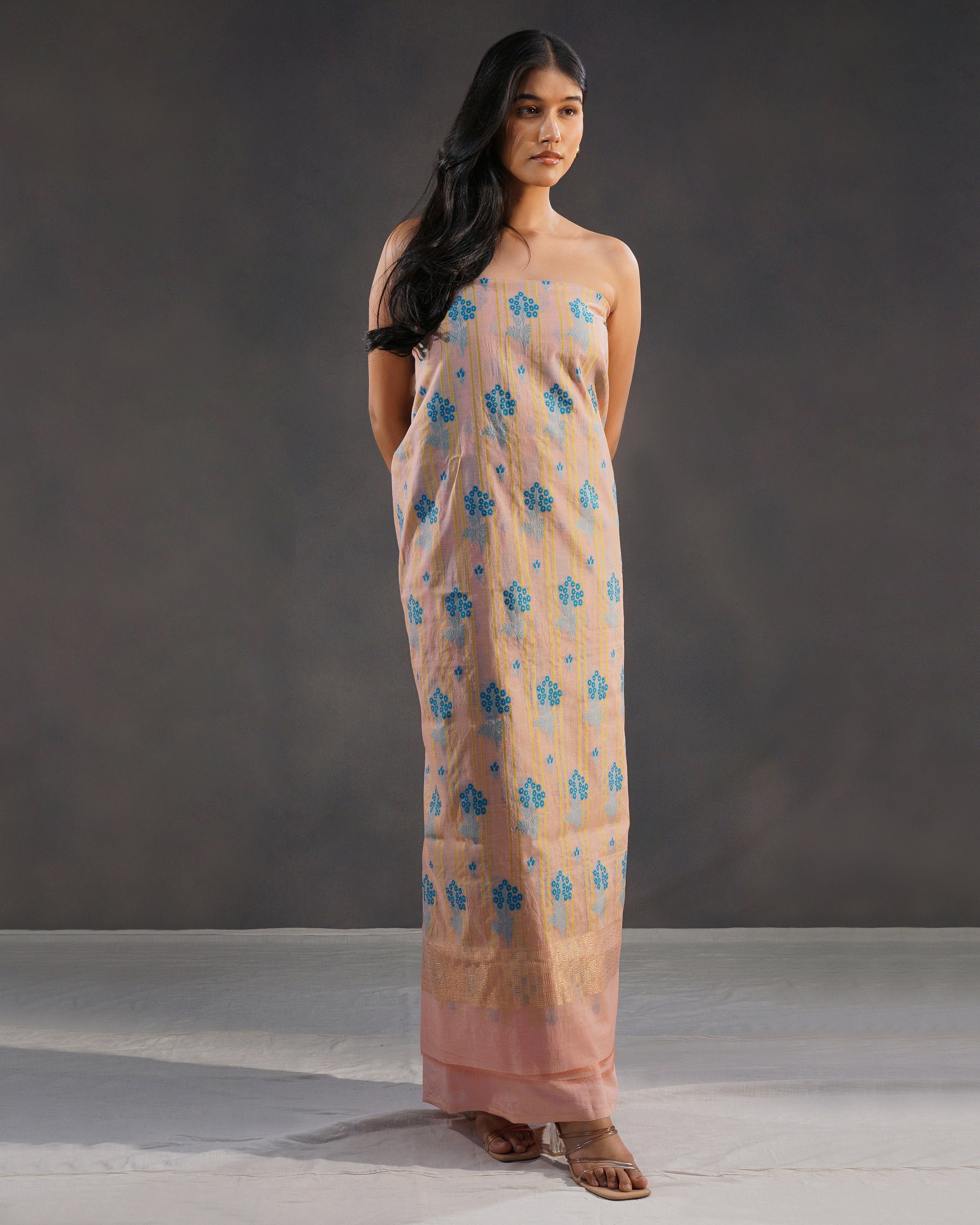 Sehr – Banarasi Pure Cotton Suit Set in Blush Pink with Gold Zari & Meenakari Buti