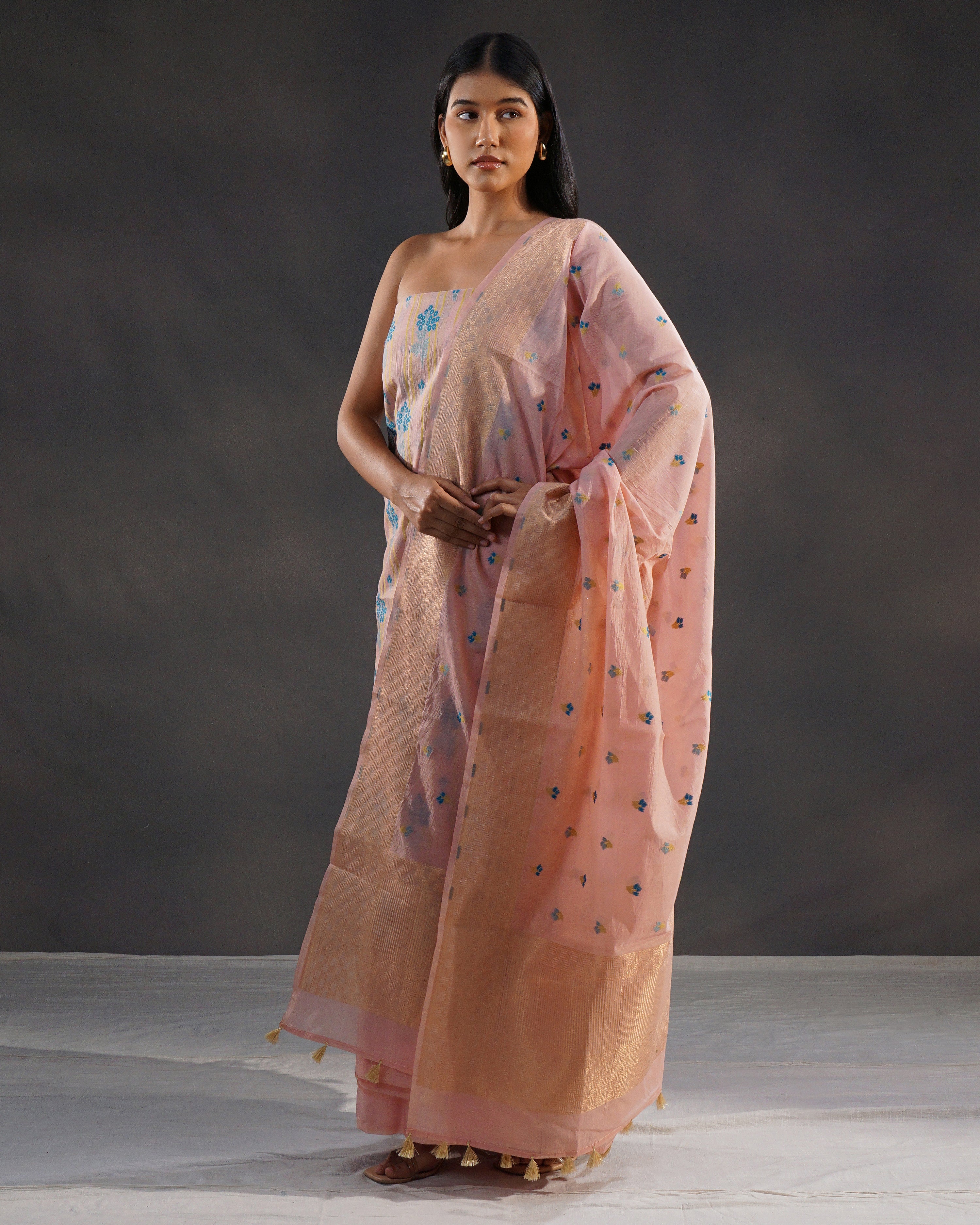 Sehr – Banarasi Pure Cotton Suit Set in Blush Pink with Gold Zari & Meenakari Buti