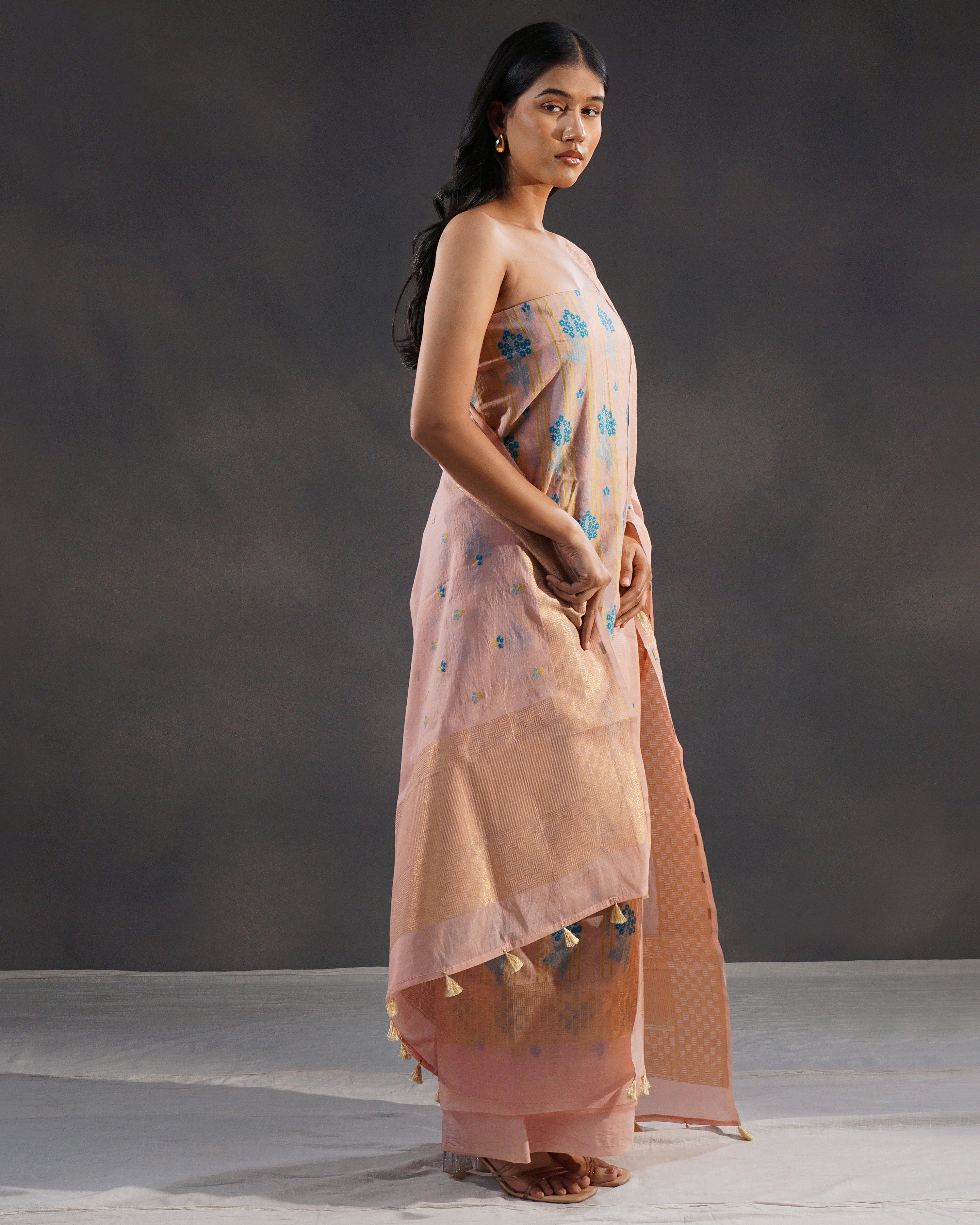 Sehr – Banarasi Pure Cotton Suit Set in Blush Pink with Gold Zari & Meenakari Buti
