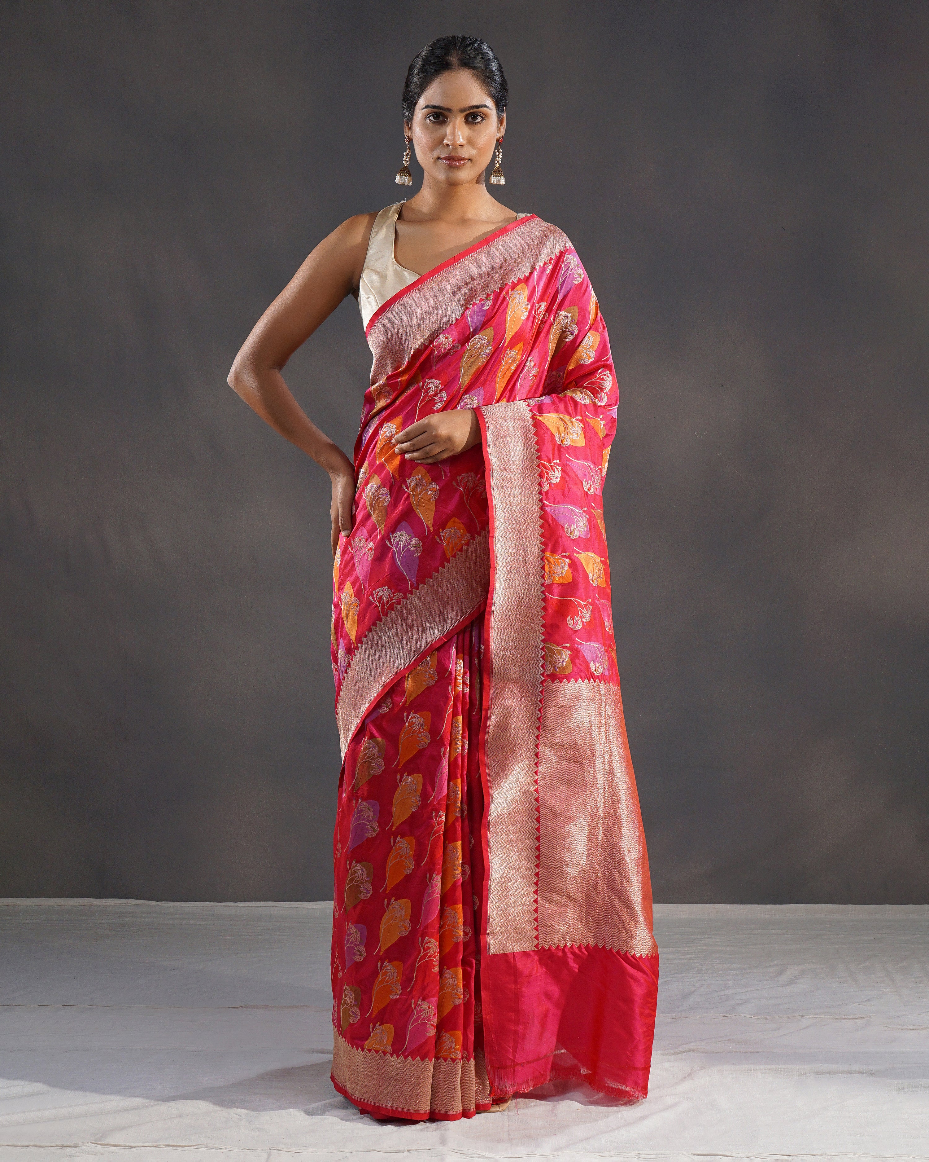 Gulzar – Pure Katan Silk Banarasi Rangkaat Saree in Rani Pink-Red