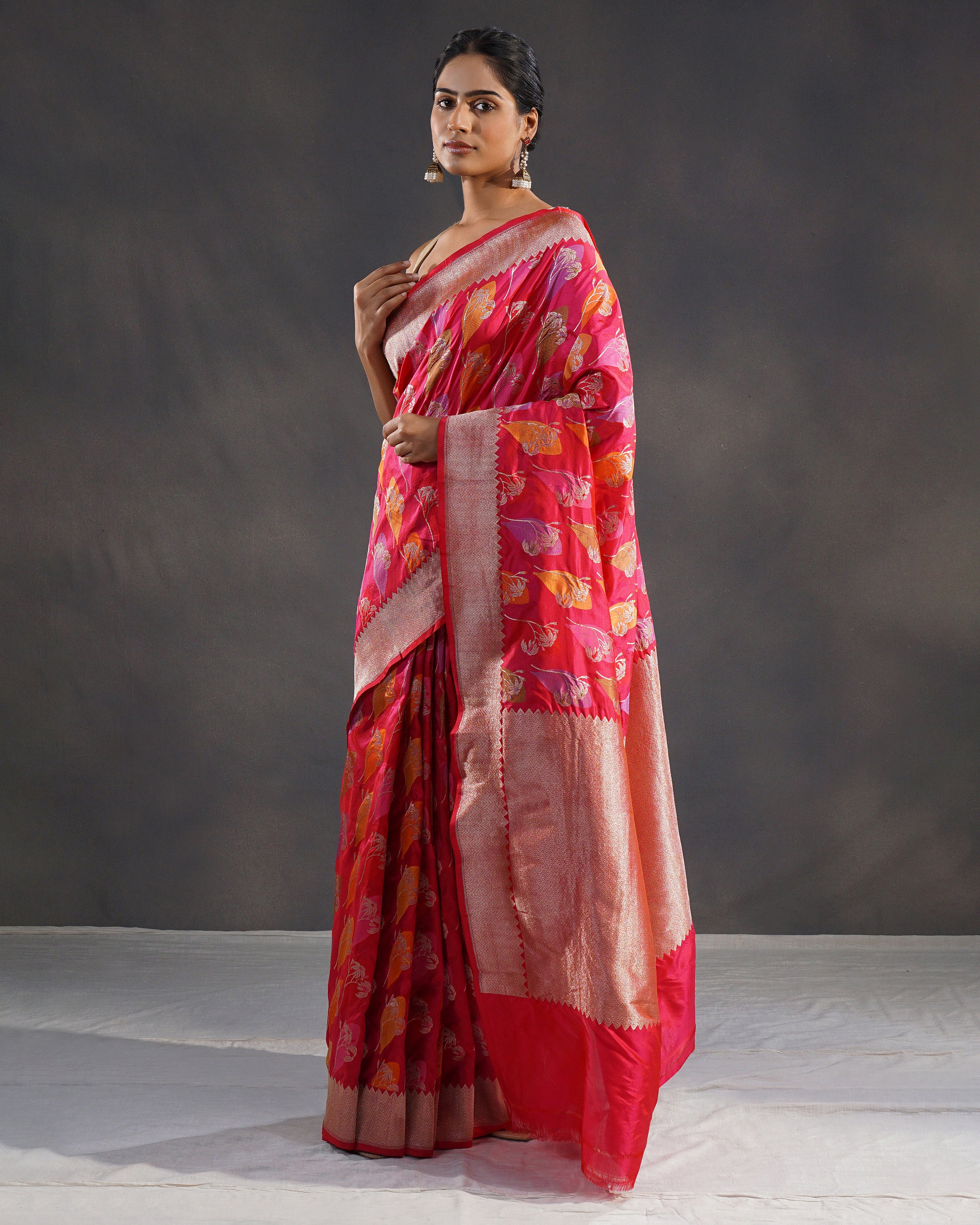 Gulzar – Pure Katan Silk Banarasi Rangkaat Saree in Rani Pink-Red