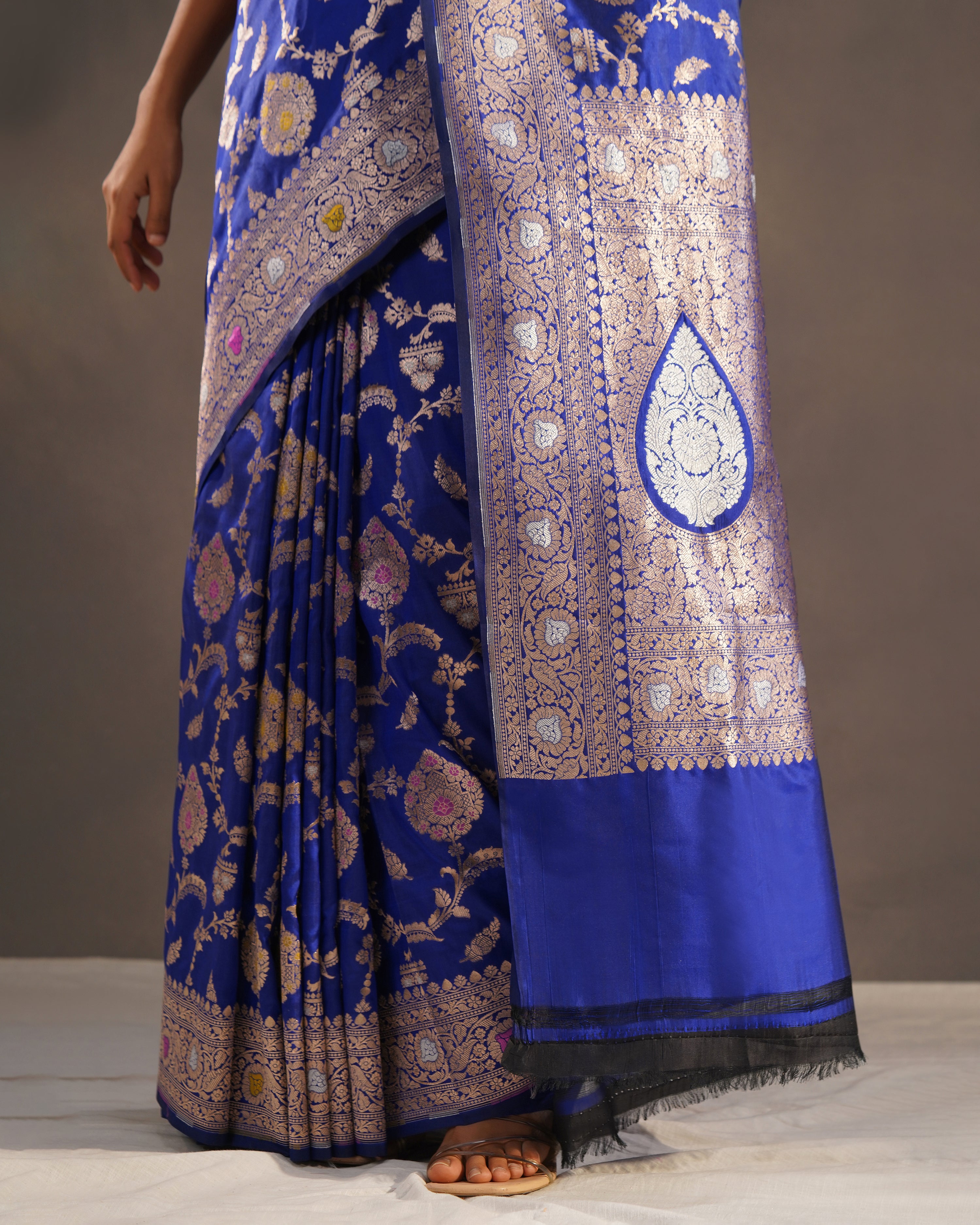 Nilgoon – Pure Katan Silk Banarasi Saree in Royal Blue with Gold Meenakari Jaal