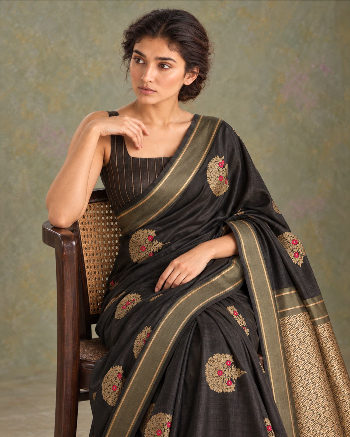 Gul-e-Shab striped blouse and saree border detail