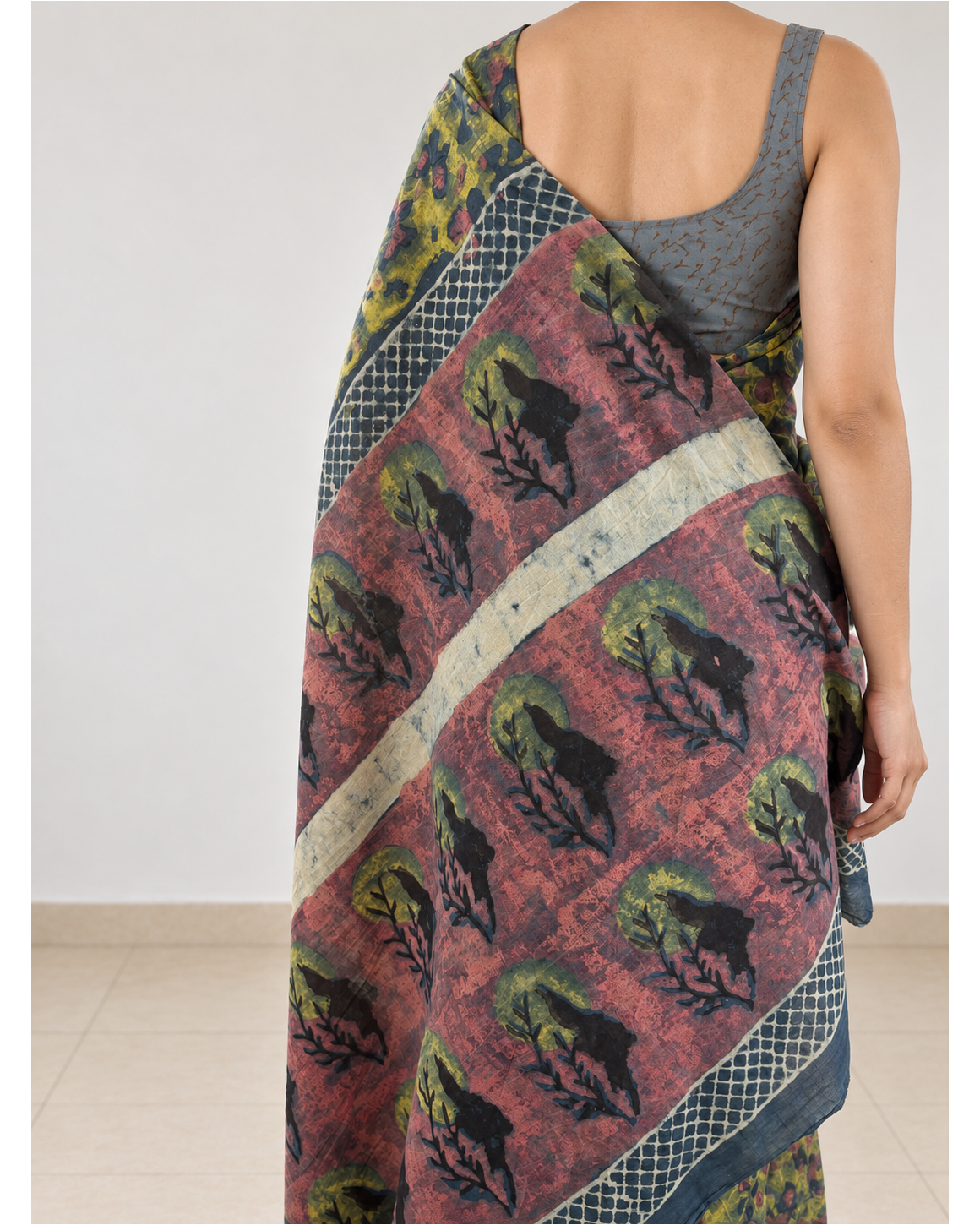 Rose-Pallu Cotton saree, pallu detail
