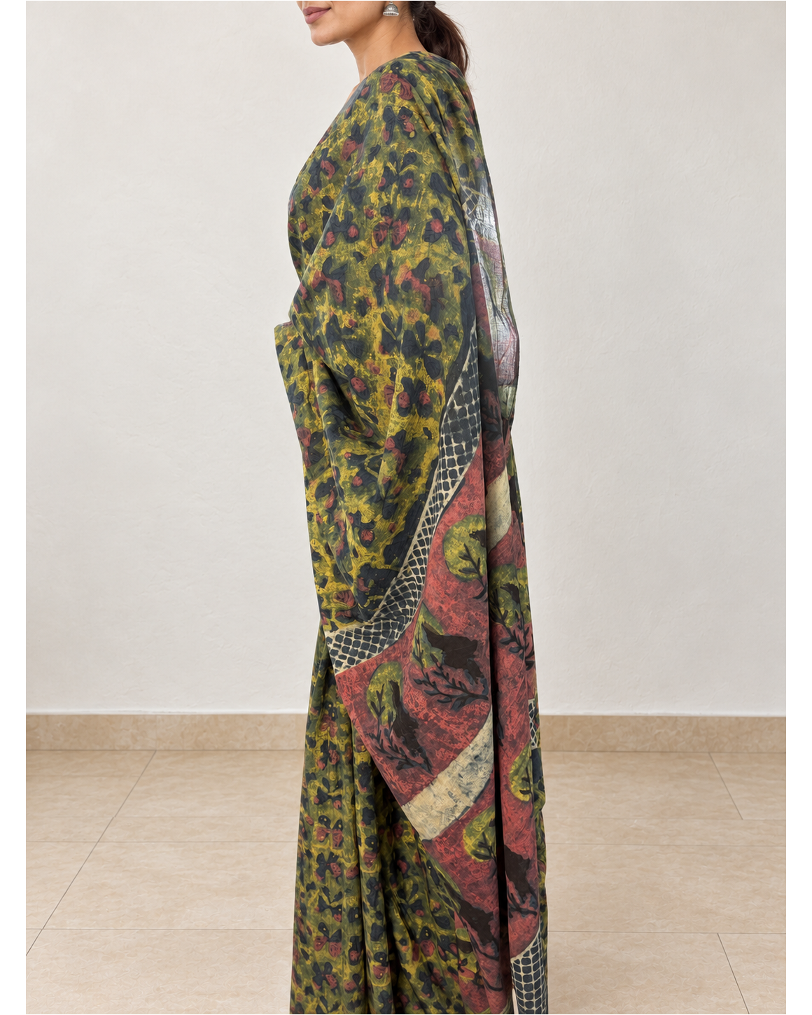 Rose-Pallu Cotton saree, drape detail