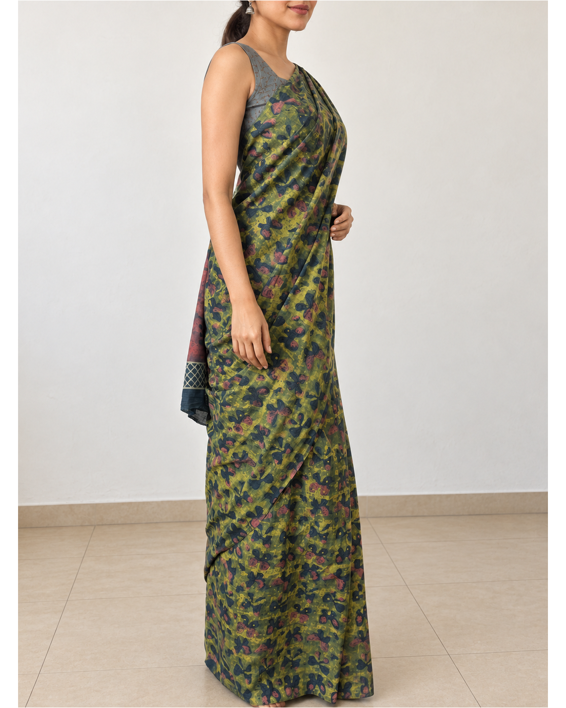 Rose-Pallu Cotton saree, side view