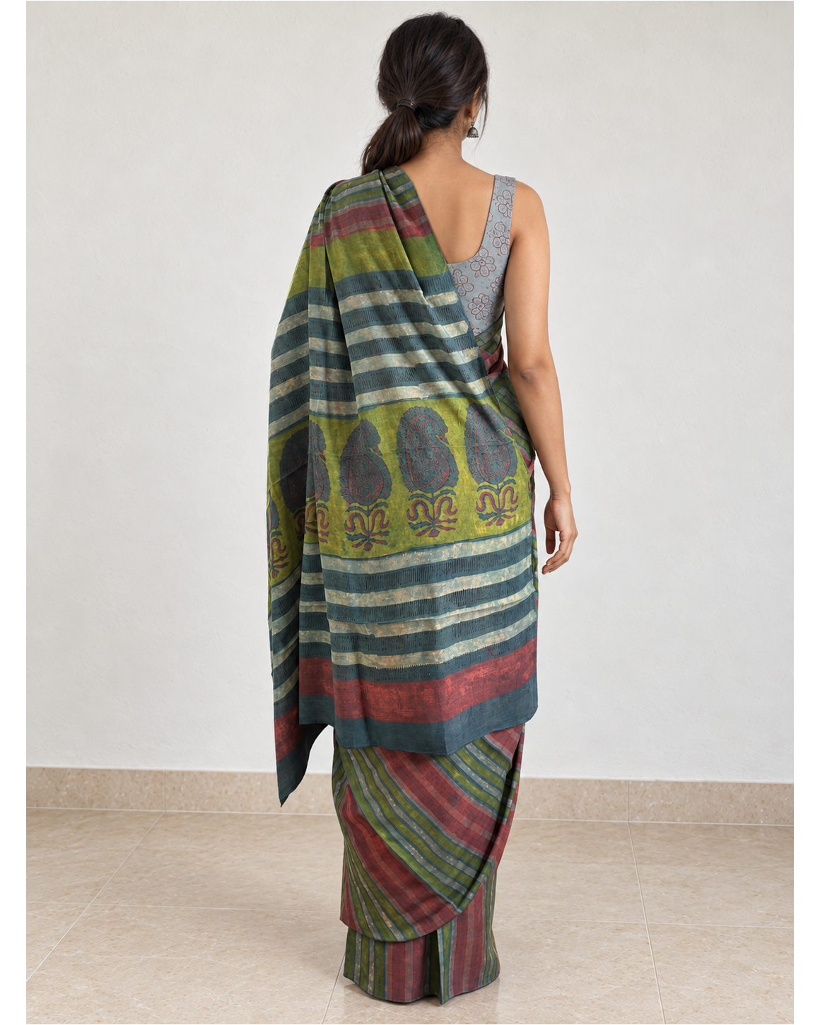 Striped Tussar–Silk Modal saree, rear pallu