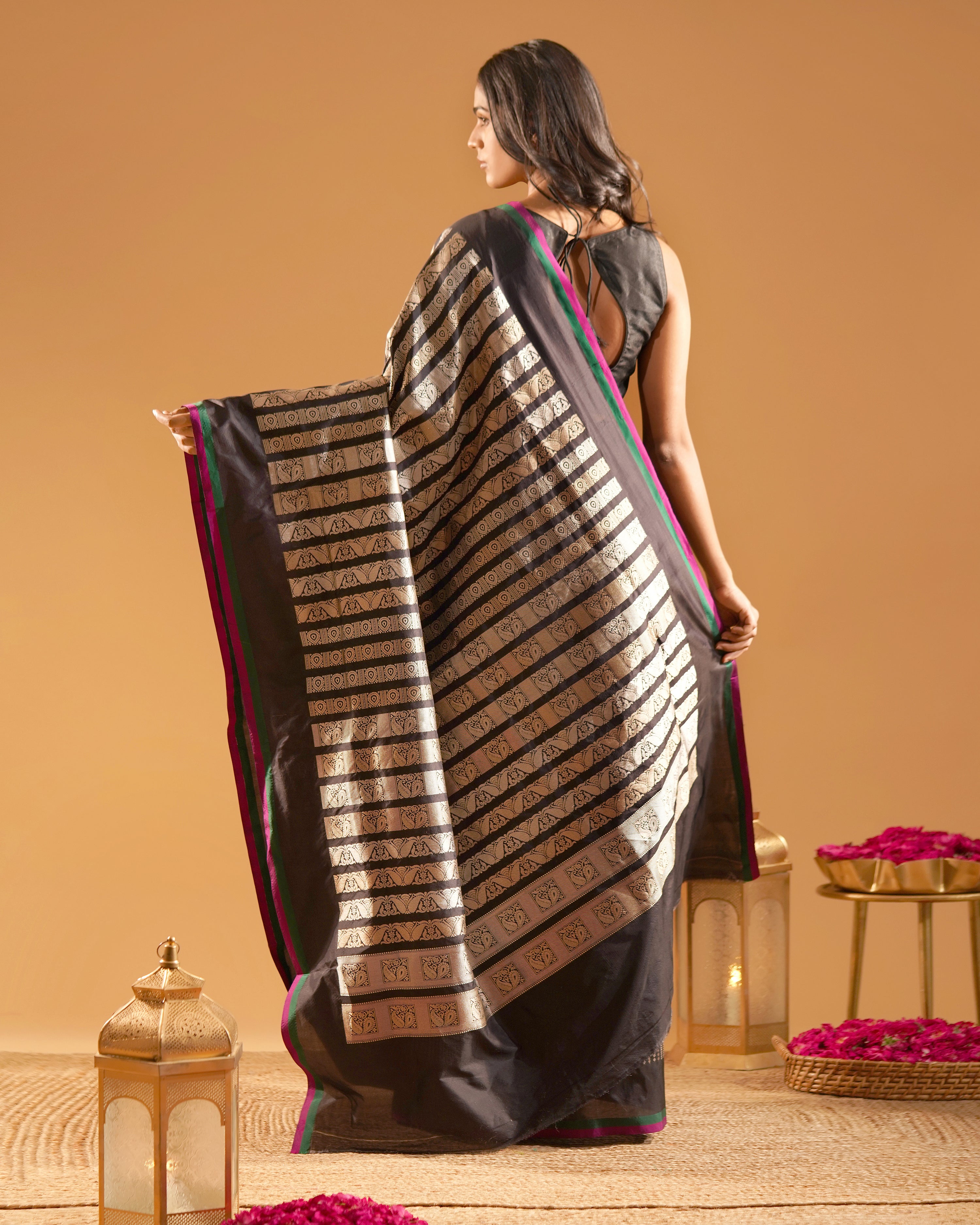 Laila – Banarasi Pure Silk Saree in Black with Sona-Rupa Zari