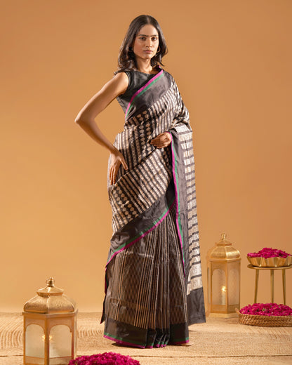 Laila – Banarasi Pure Silk Saree in Black with Sona-Rupa Zari