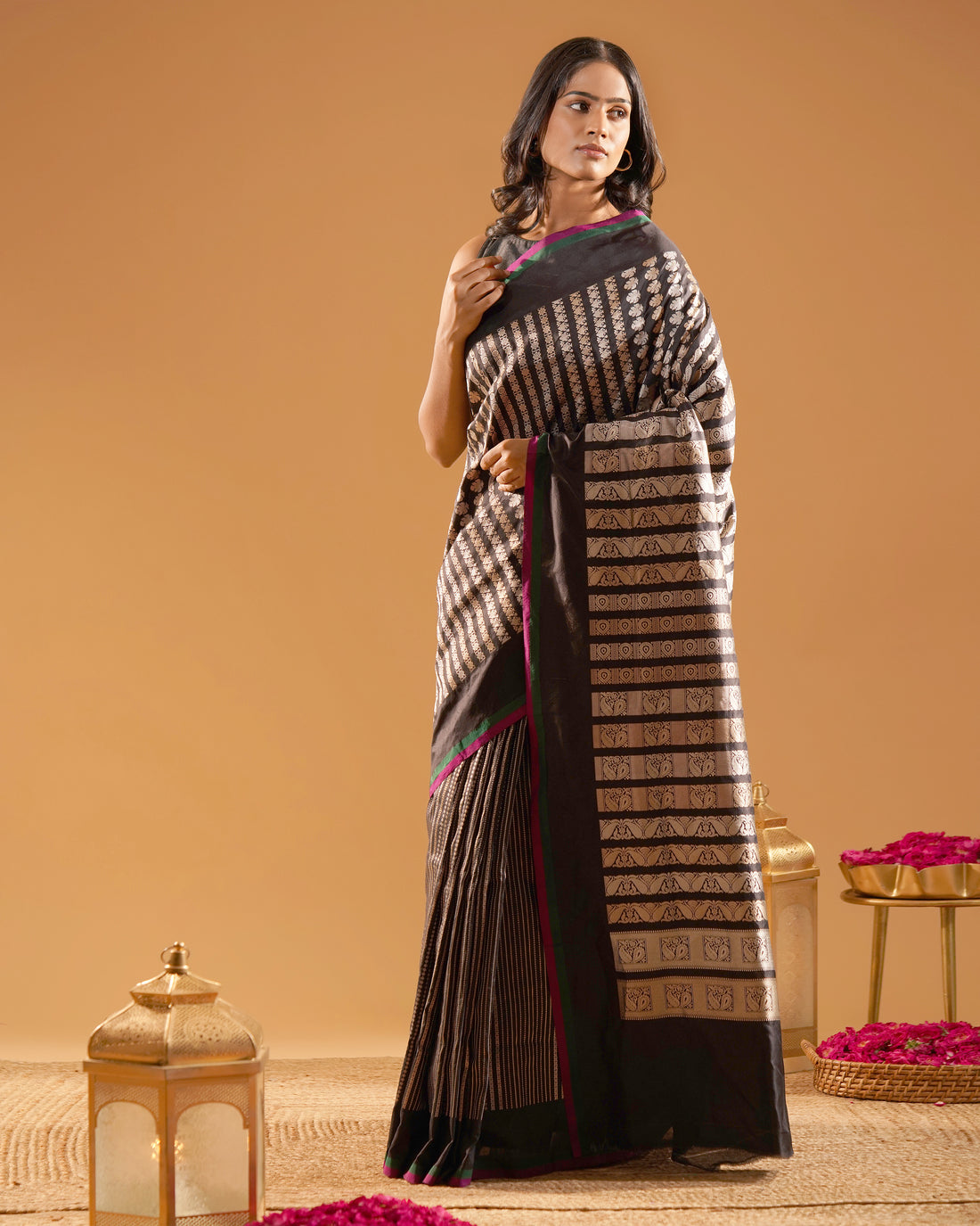 Laila – Banarasi Pure Silk Saree in Black with Sona-Rupa Zari