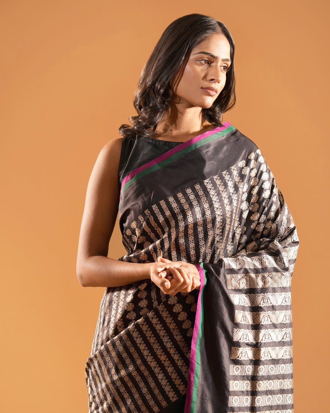Laila – Banarasi Pure Silk Saree in Black with Sona-Rupa Zari