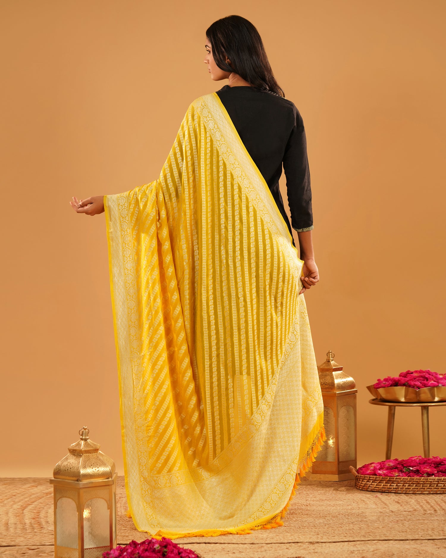 Gulaal – Banarasi Khaddi Silk Dupatta in Haldi Yellow with Gold-Silver Zari