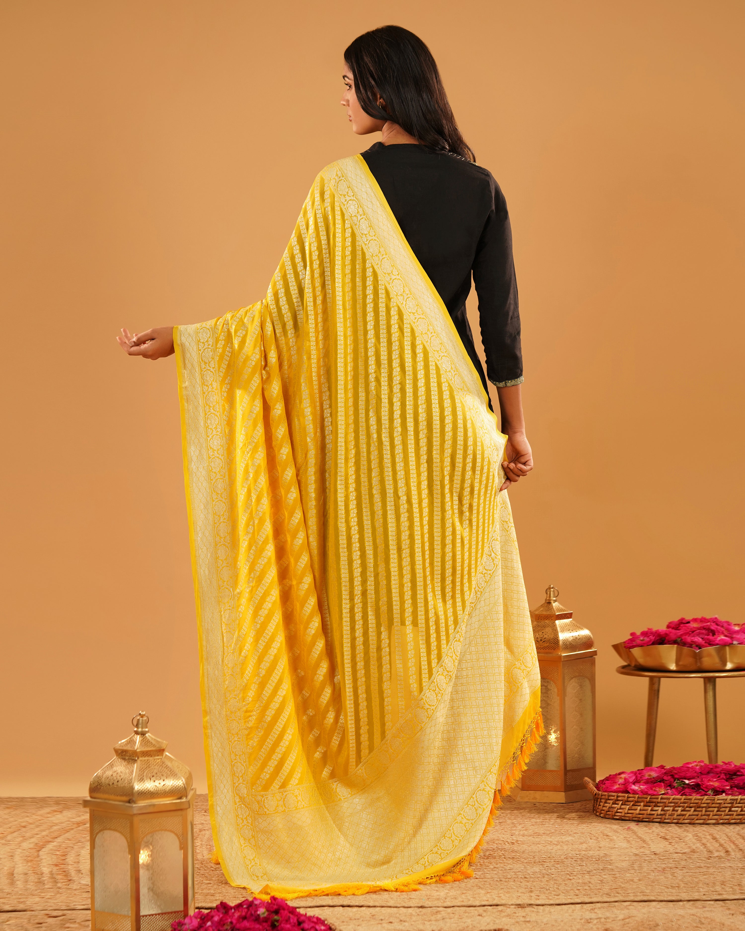 Gulaal – Banarasi Khaddi Silk Dupatta in Haldi Yellow with Gold-Silver Zari