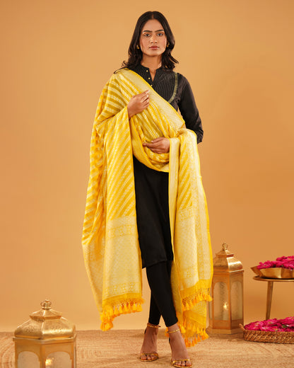 Gulaal – Banarasi Khaddi Silk Dupatta in Haldi Yellow with Gold-Silver Zari