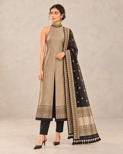 Sabaa – Banarasi Khaddi Silk Suit Set in Black with Sona-Rupa Zari