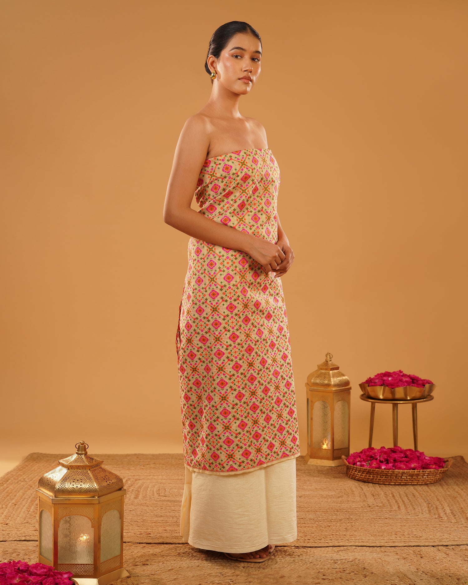 Zarbano – Banarasi Pure Cotton Suit Set in Cream Gold with Patola Weave