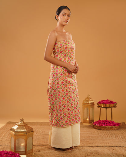 Zarbano – Banarasi Pure Cotton Suit Set in Cream Gold with Patola Weave