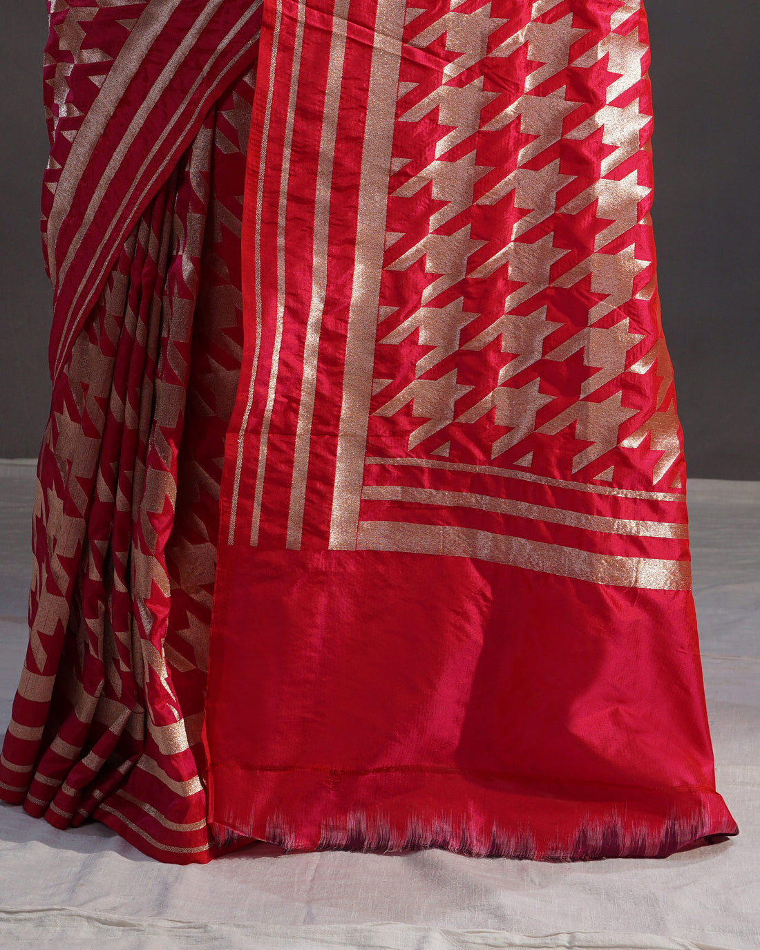Naqsh – Pure Katan Silk Banarasi Saree in Rani Red with Gold Geometric Jaal