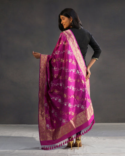 Rani – Pure Katan Silk Banarasi Dupatta in Magenta with Gold Jaal