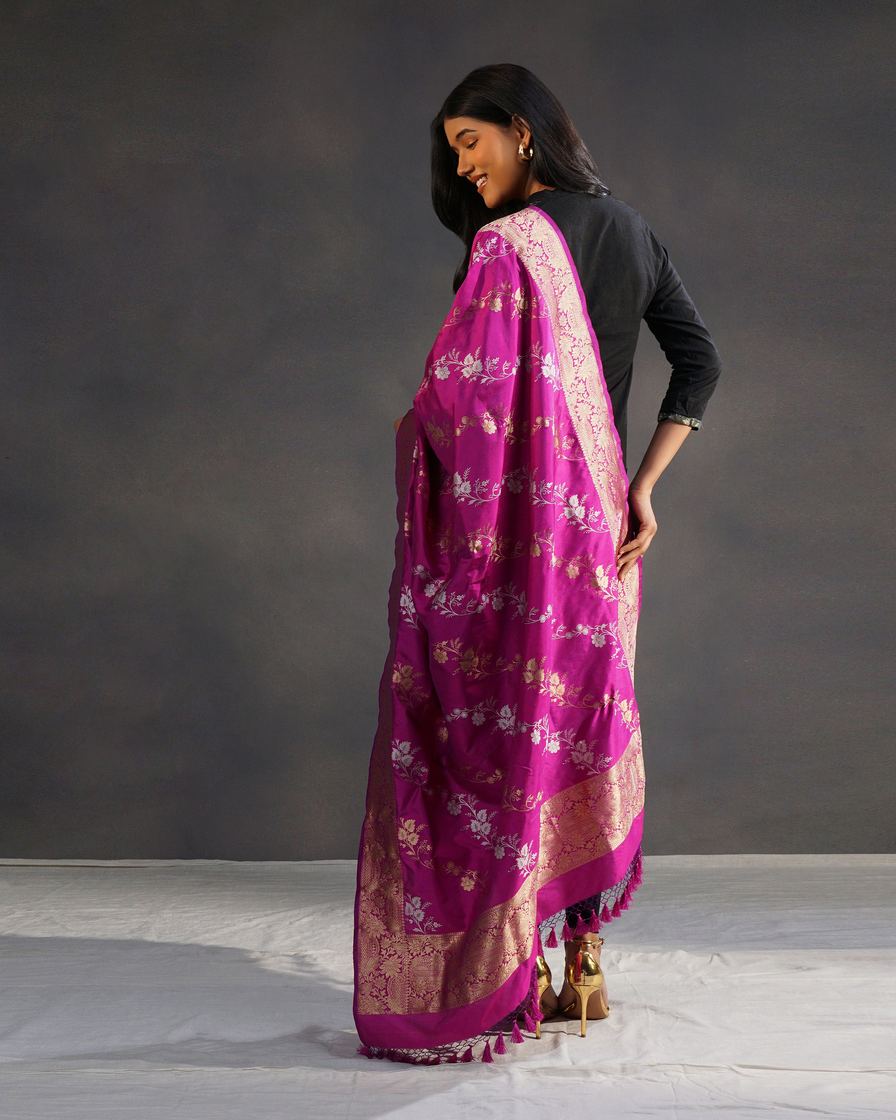 Rani – Pure Katan Silk Banarasi Dupatta in Magenta with Gold Jaal