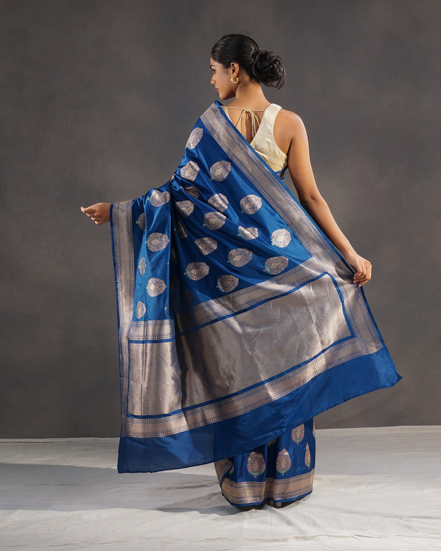 Neelkanth – Pure Katan Silk Banarasi Saree in Peacock Blue with Silver Zari