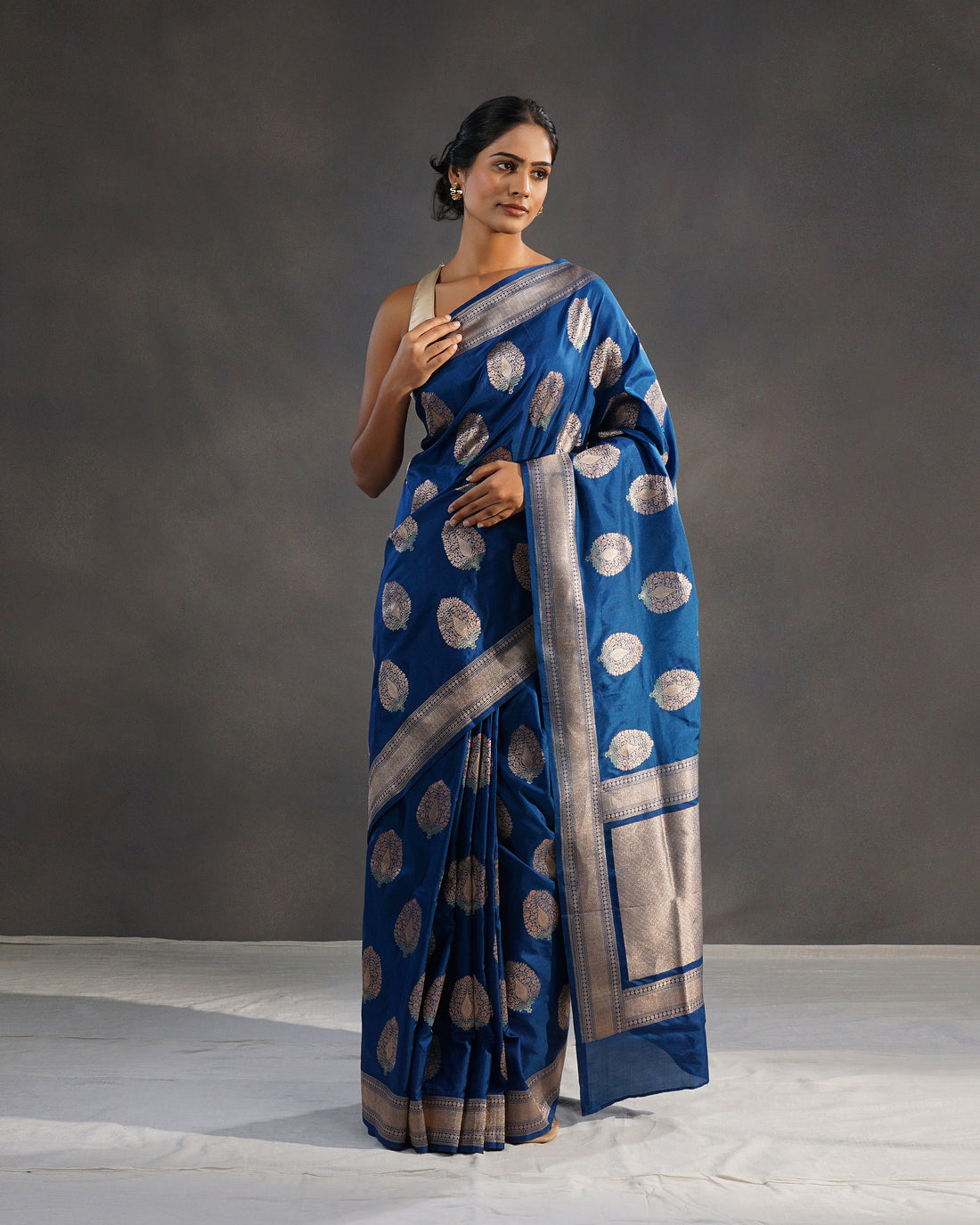 Neelkanth – Pure Katan Silk Banarasi Saree in Peacock Blue with Silver Zari