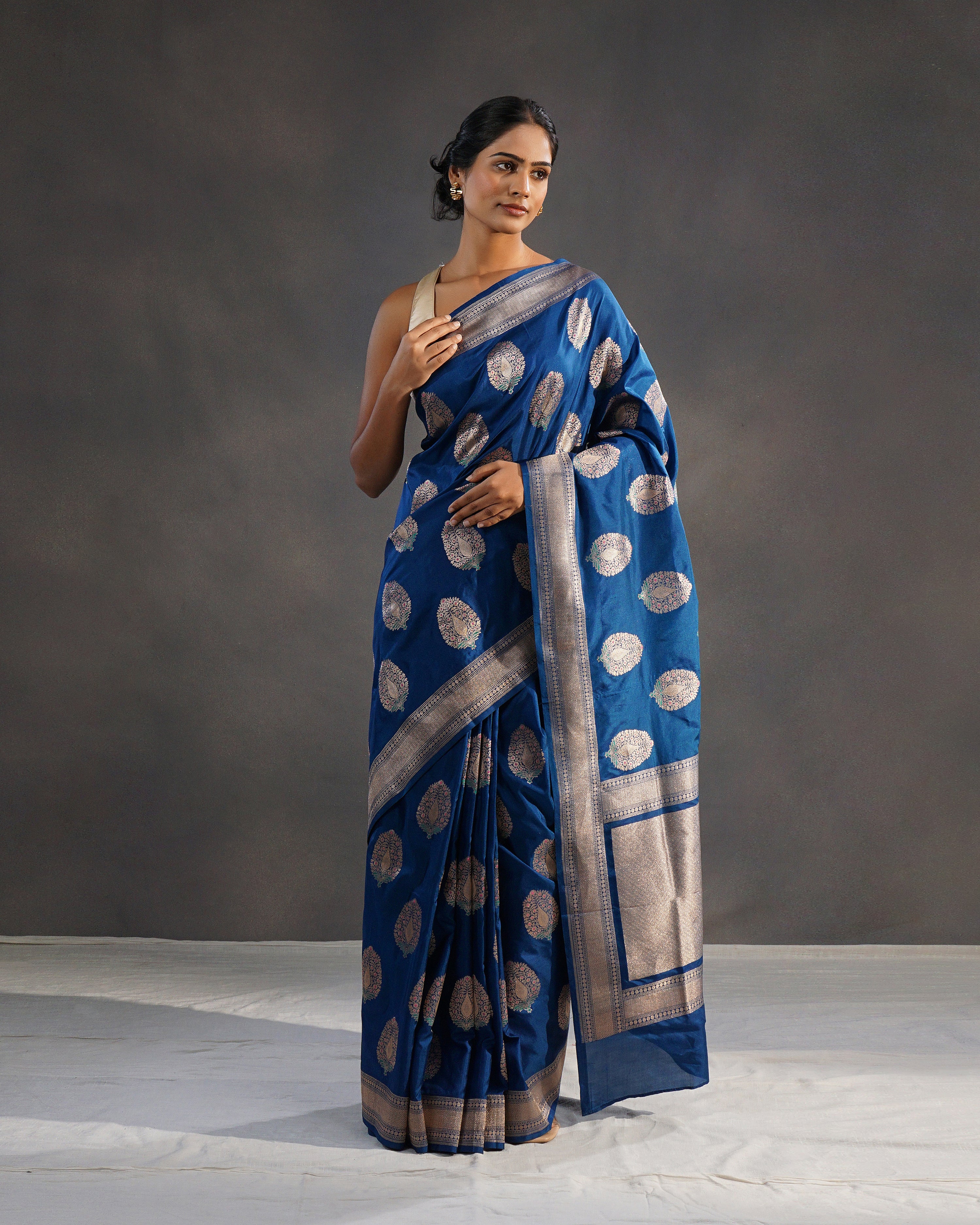 Neelkanth – Pure Katan Silk Banarasi Saree in Peacock Blue with Silver Zari