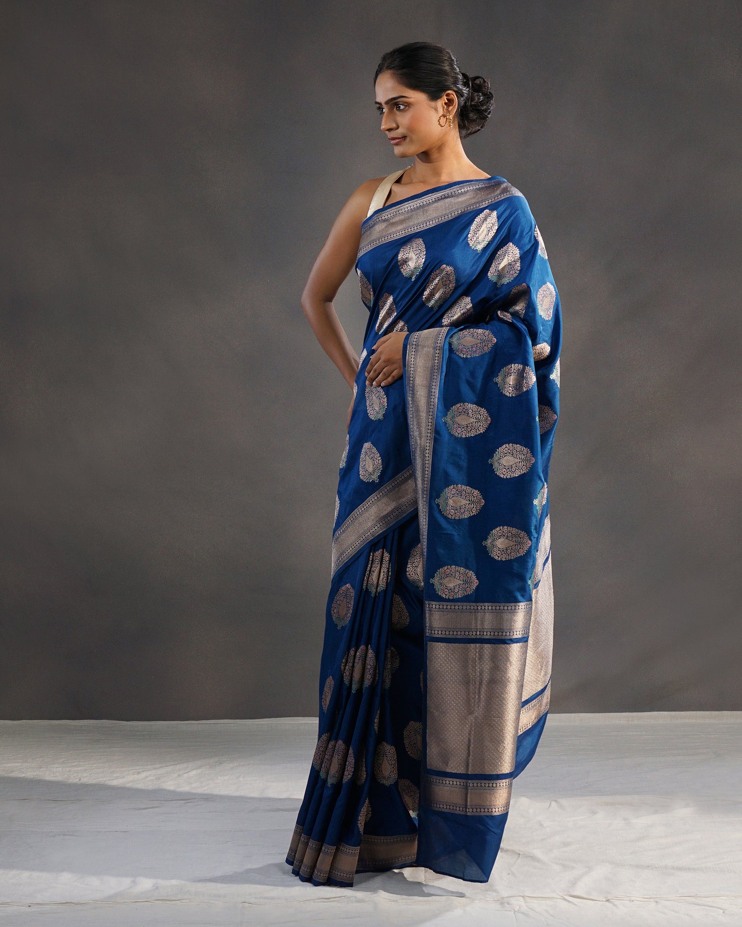 Neelkanth – Pure Katan Silk Banarasi Saree in Peacock Blue with Silver Zari