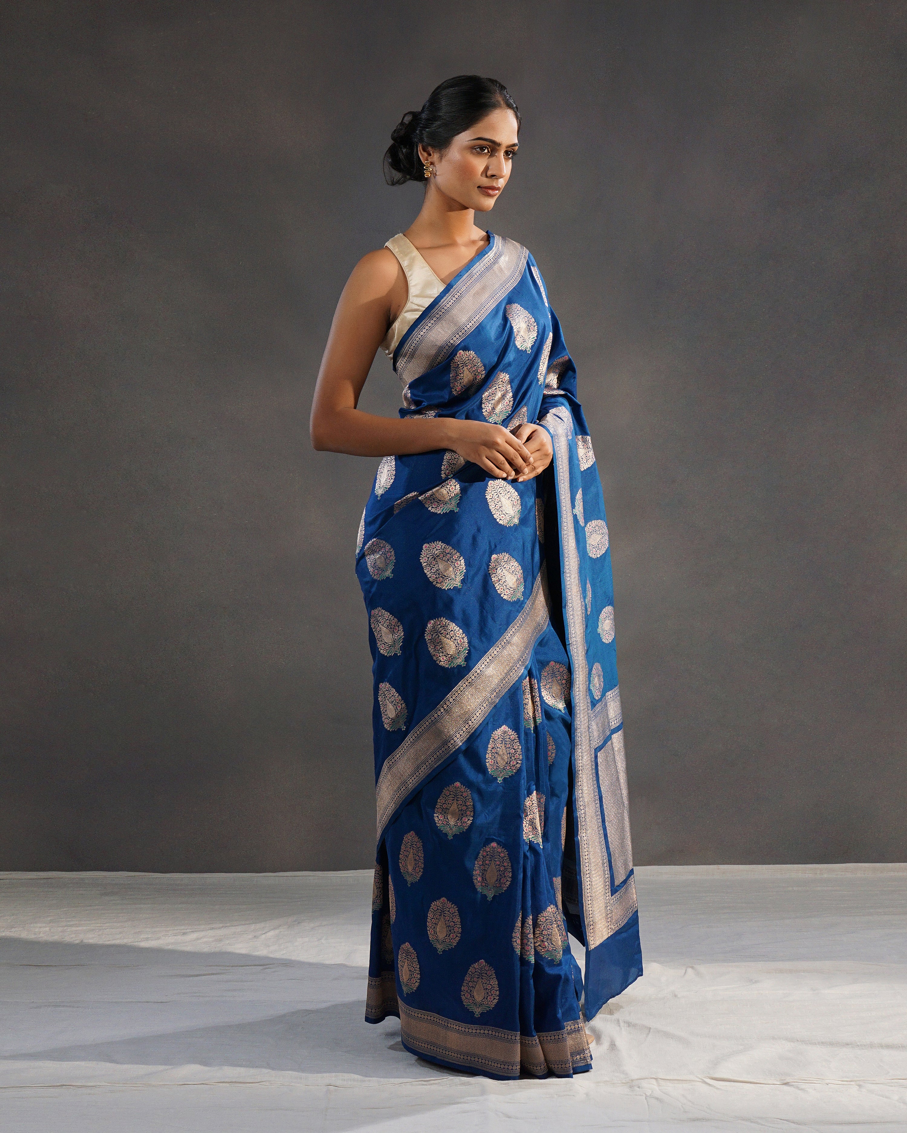 Neelkanth – Pure Katan Silk Banarasi Saree in Peacock Blue with Silver Zari