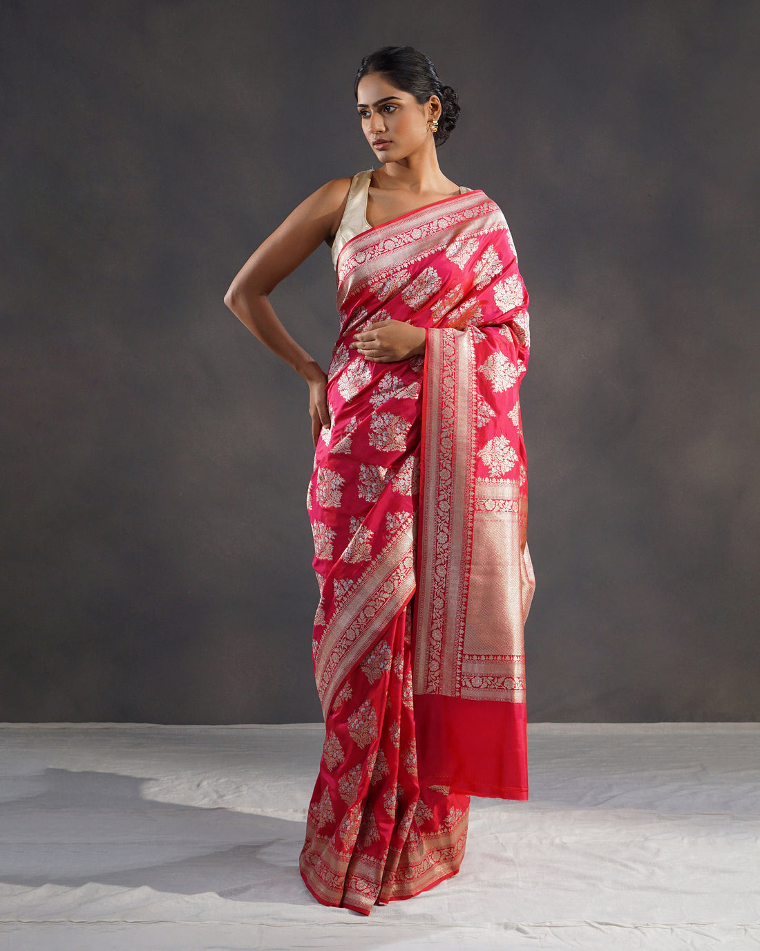 Anaar – Pure Katan Silk Banarasi Saree in Rani Red with Gold Buti