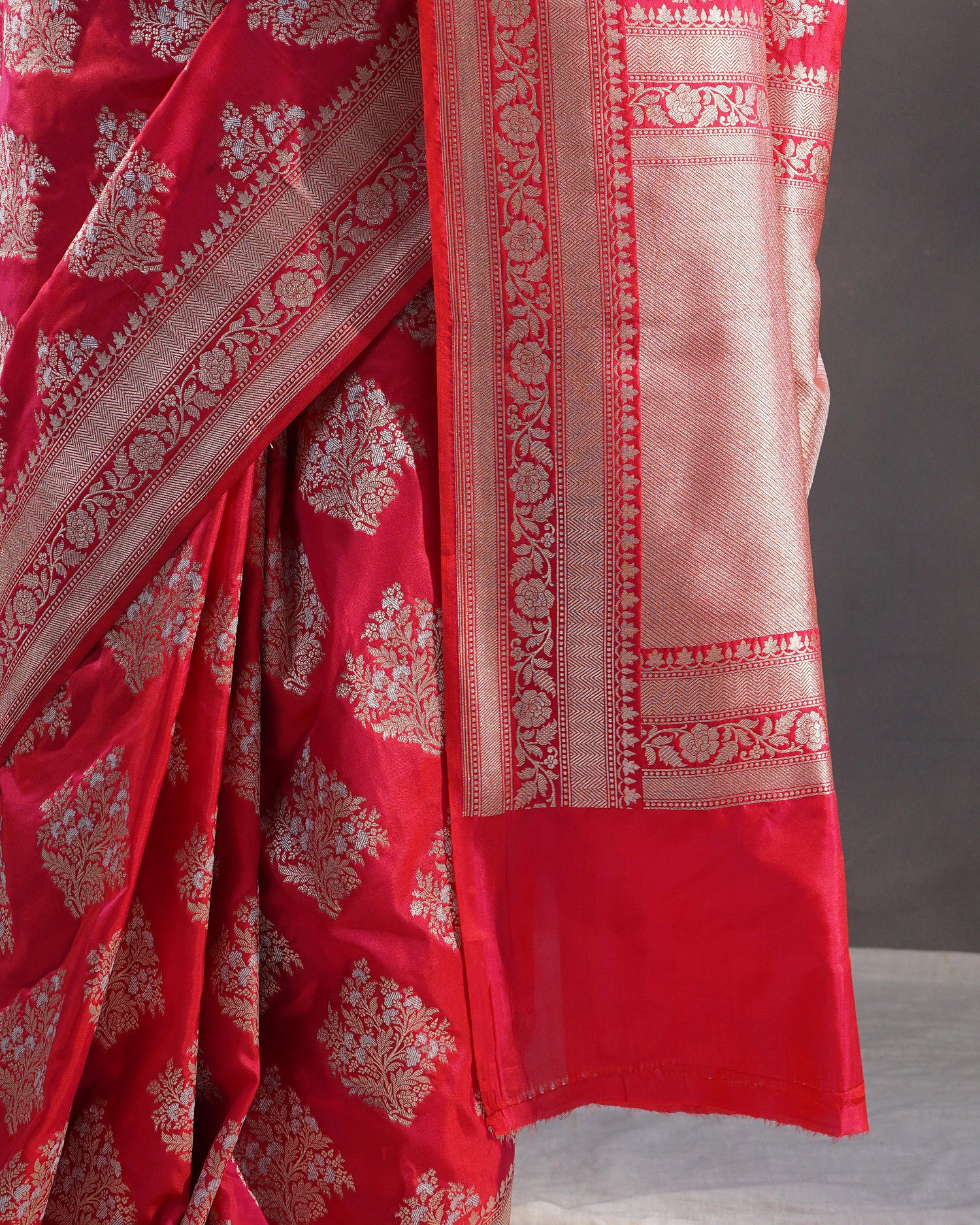 Anaar – Pure Katan Silk Banarasi Saree in Rani Red with Gold Buti