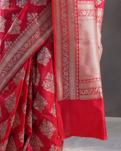Anaar – Pure Katan Silk Banarasi Saree in Rani Red with Gold Buti