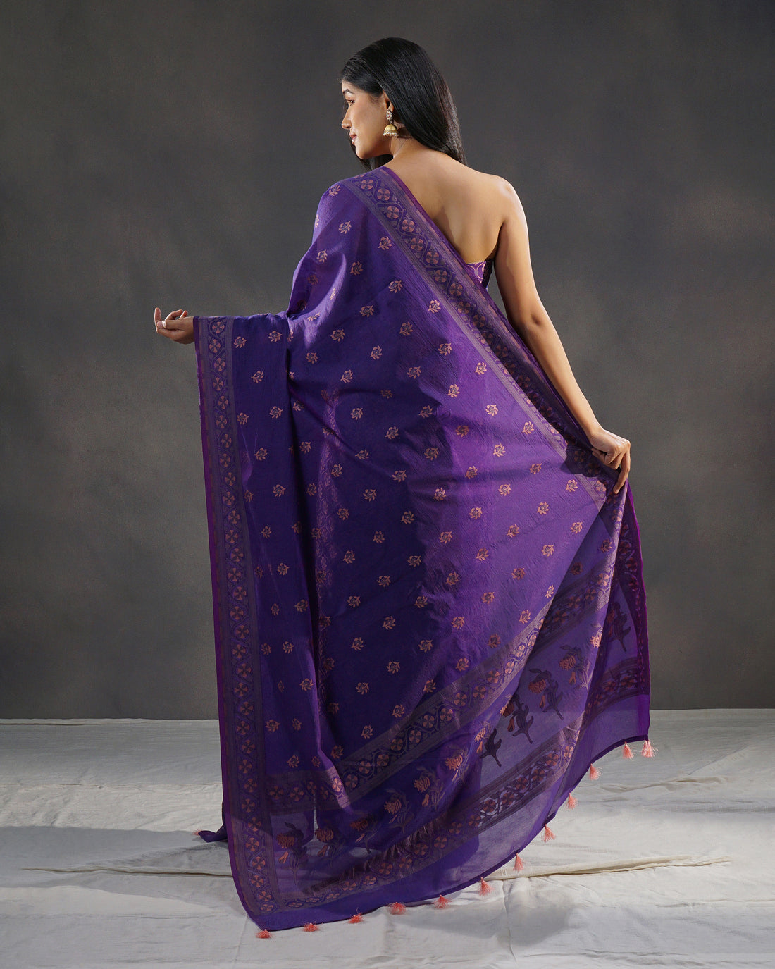 Banafsaj – Banarasi Pure Cotton Suit Set in Deep Violet with Meenakari Buti