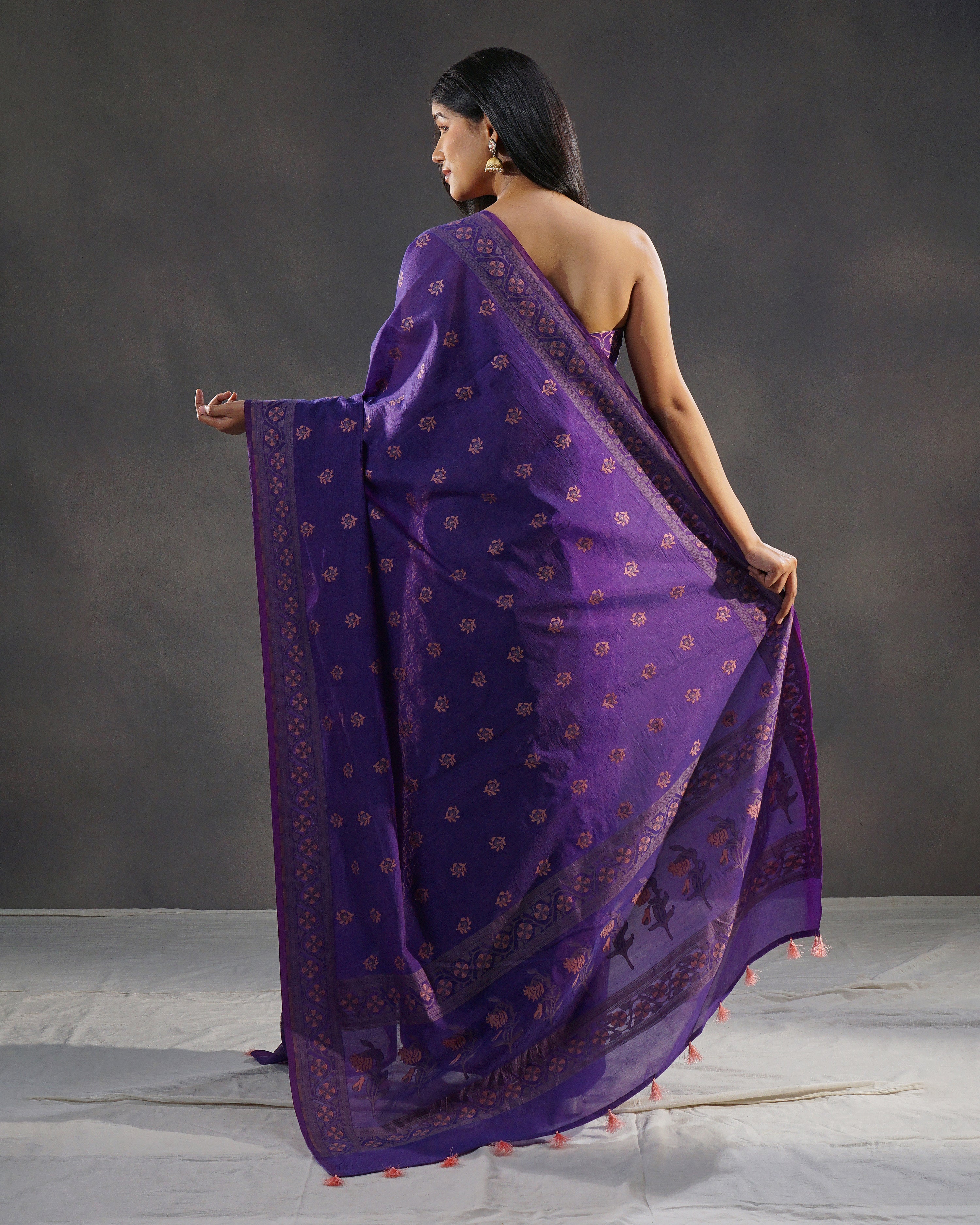Banafsaj – Banarasi Pure Cotton Suit Set in Deep Violet with Meenakari Buti