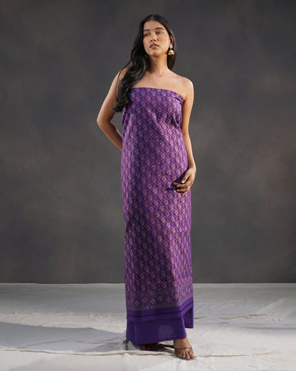 Banafsaj – Banarasi Pure Cotton Suit Set in Deep Violet with Meenakari Buti