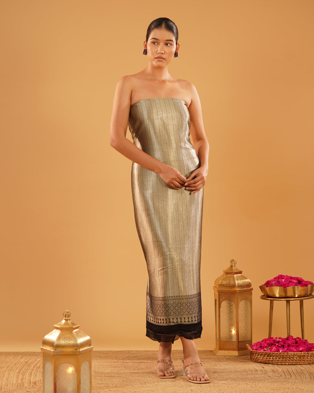 Sabaa – Banarasi Khaddi Silk Suit Set in Black with Sona-Rupa Zari