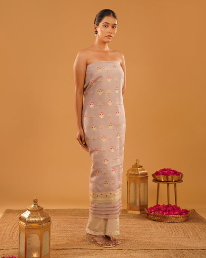 Wardah – Banarasi Organza Kora Silk Suit Set in Blush Rose &amp; Gold