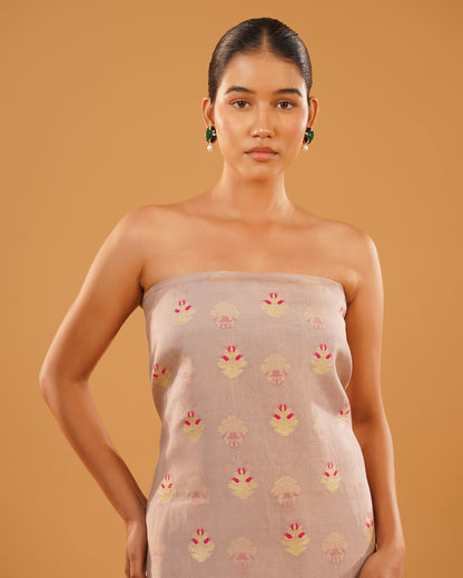Wardah – Banarasi Organza Kora Silk Suit Set in Blush Rose &amp; Gold