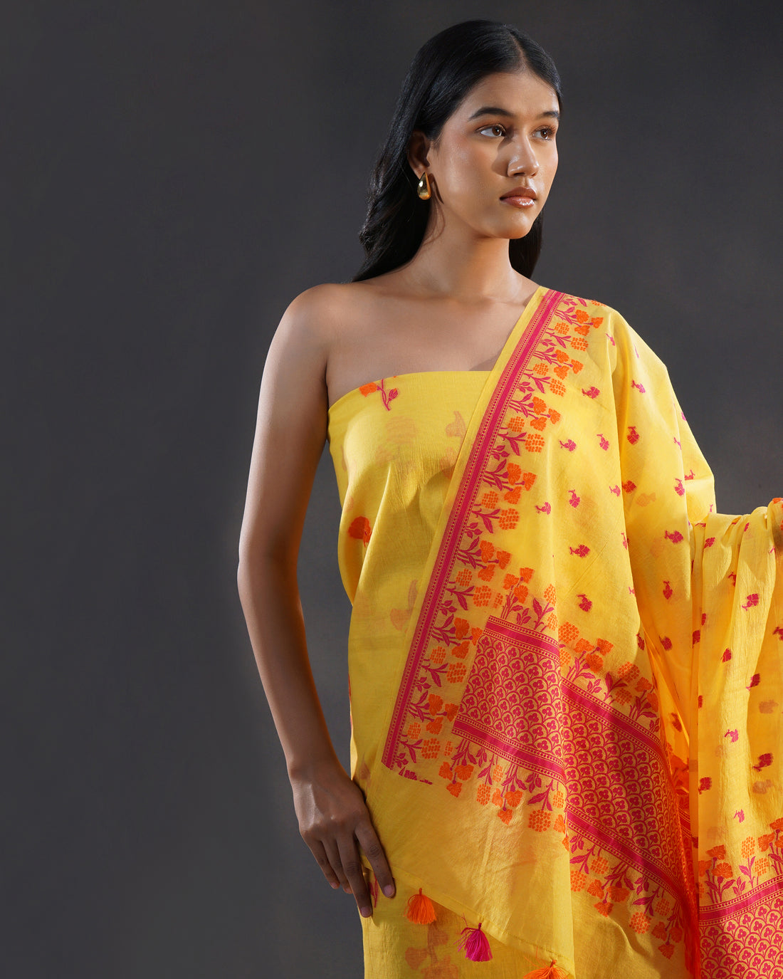 Amaltas – Banarasi Pure Cotton Suit Set in Marigold Yellow with Meenakari Buti