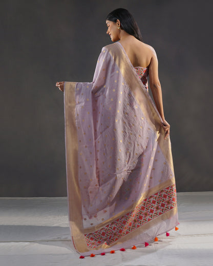 Yasmin Mauve – Banarasi Pure Cotton Suit Set in Mauve Lilac with Gold Patola Dupatta
