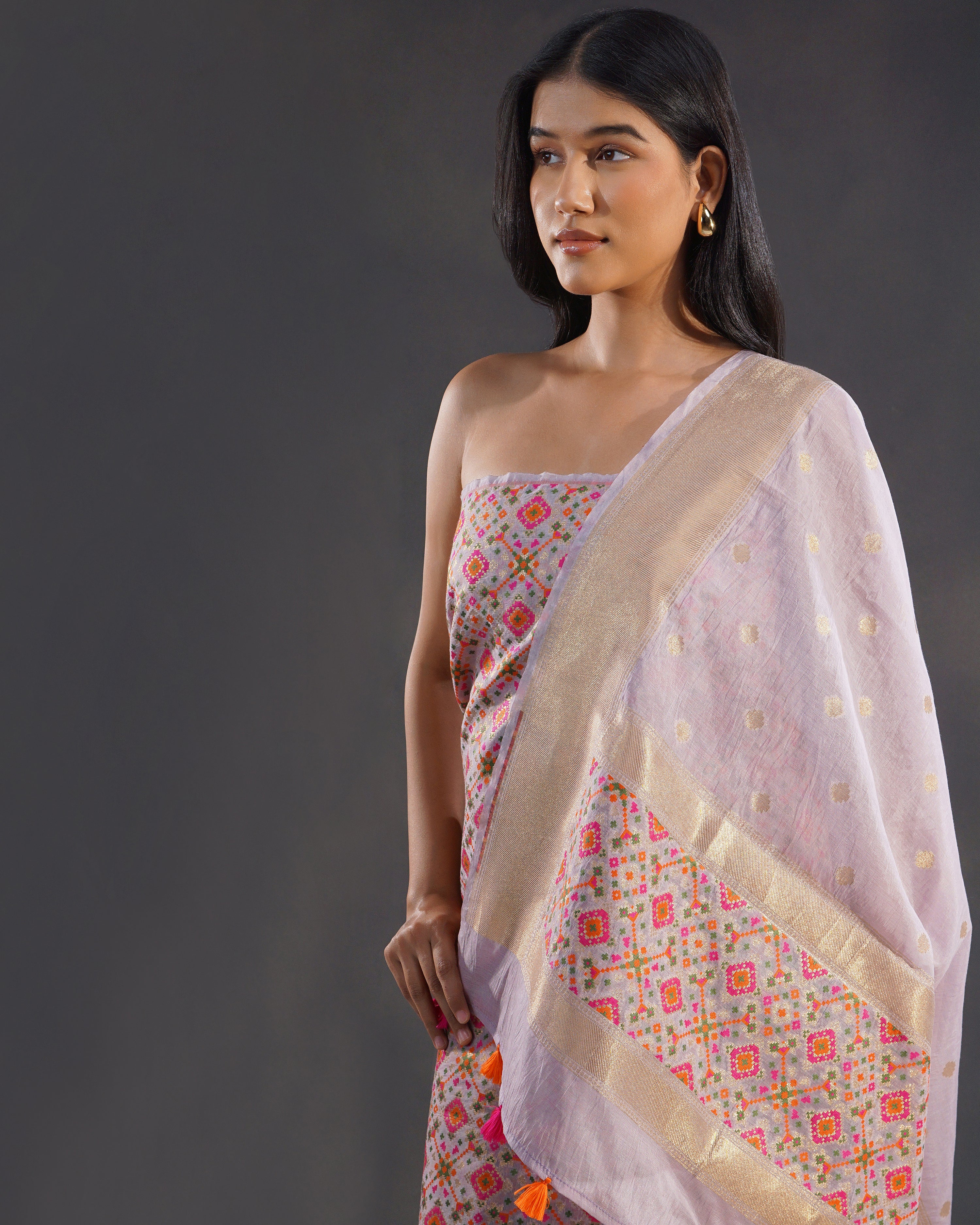 Yasmin Mauve – Banarasi Pure Cotton Suit Set in Mauve Lilac with Gold Patola Dupatta