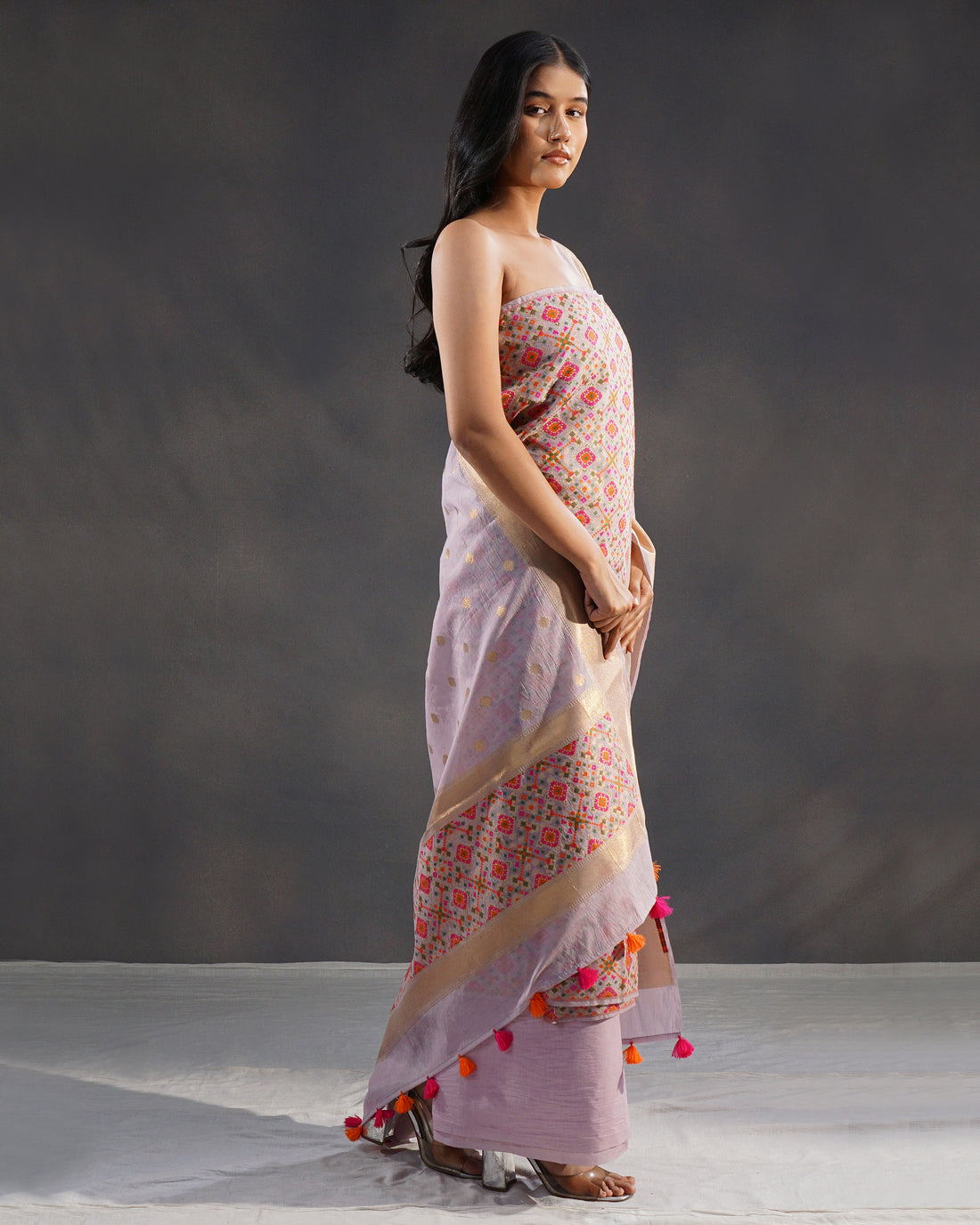 Yasmin Mauve – Banarasi Pure Cotton Suit Set in Mauve Lilac with Gold Patola Dupatta