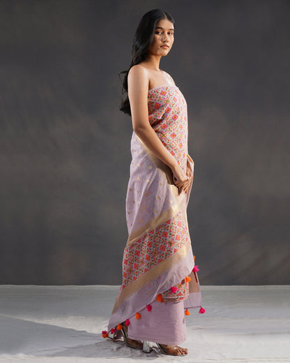 Yasmin Mauve – Banarasi Pure Cotton Suit Set in Mauve Lilac with Gold Patola Dupatta